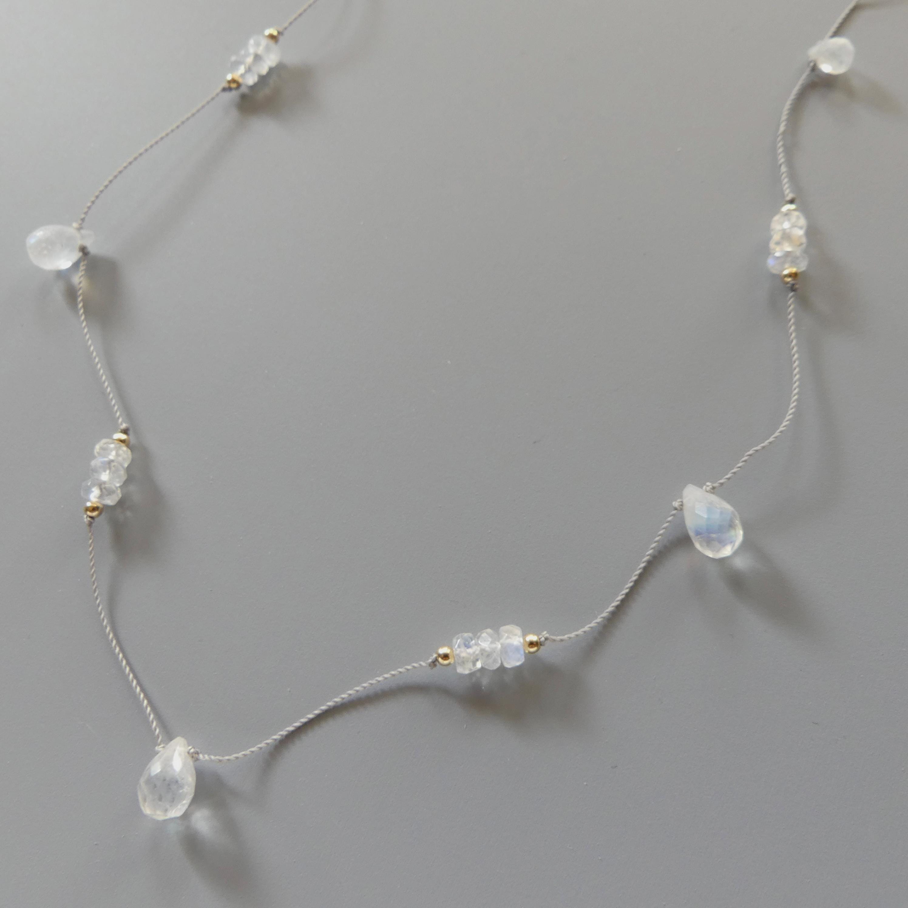 Dainty Silk Necklace Moonstone Knotted Silk Necklace Beaded Choker Layering Necklace Gift for Women Bridal Jewelry June Birthstone Gift