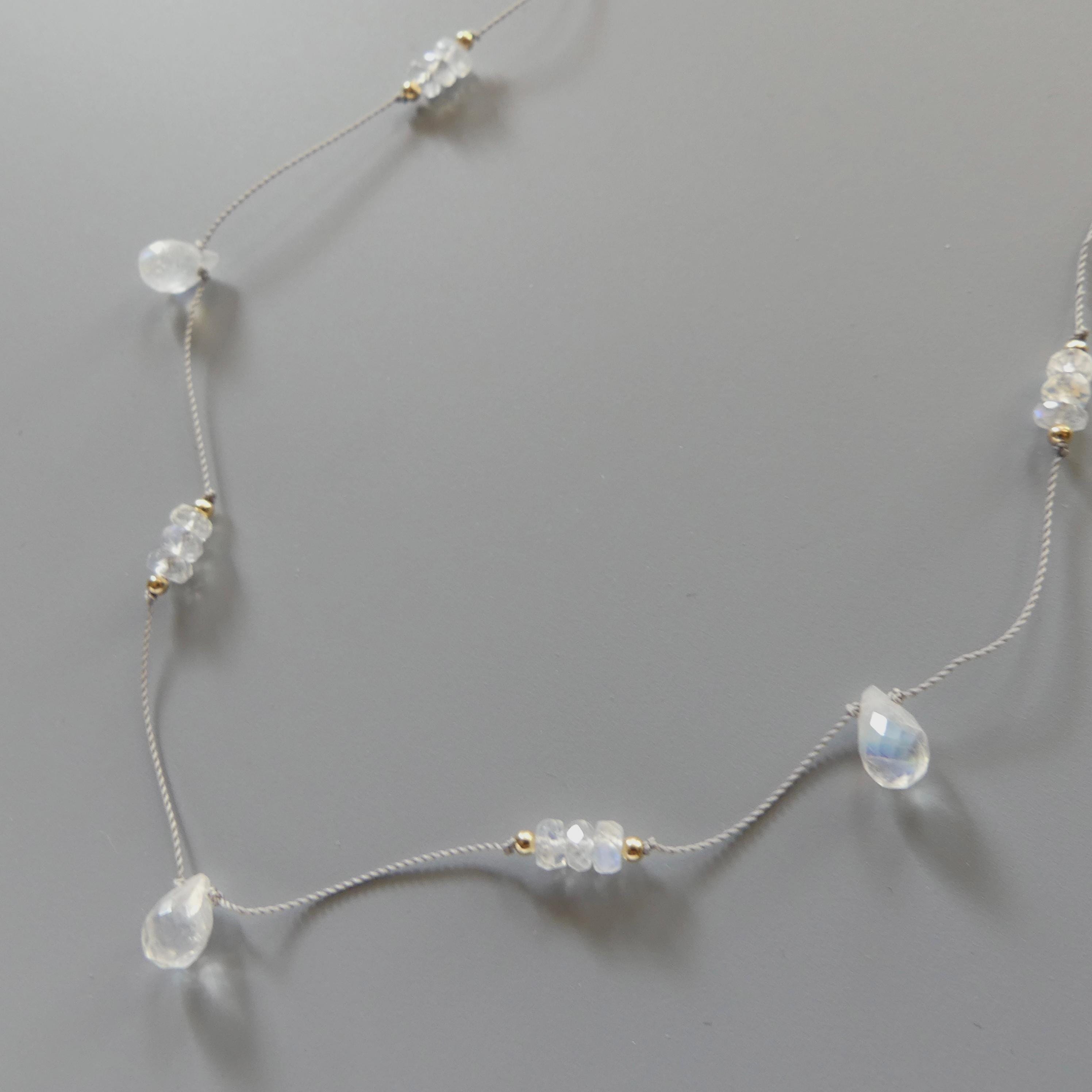 Dainty Silk Necklace Moonstone Knotted Silk Necklace Beaded Choker Layering Necklace Gift for Women Bridal Jewelry June Birthstone Gift