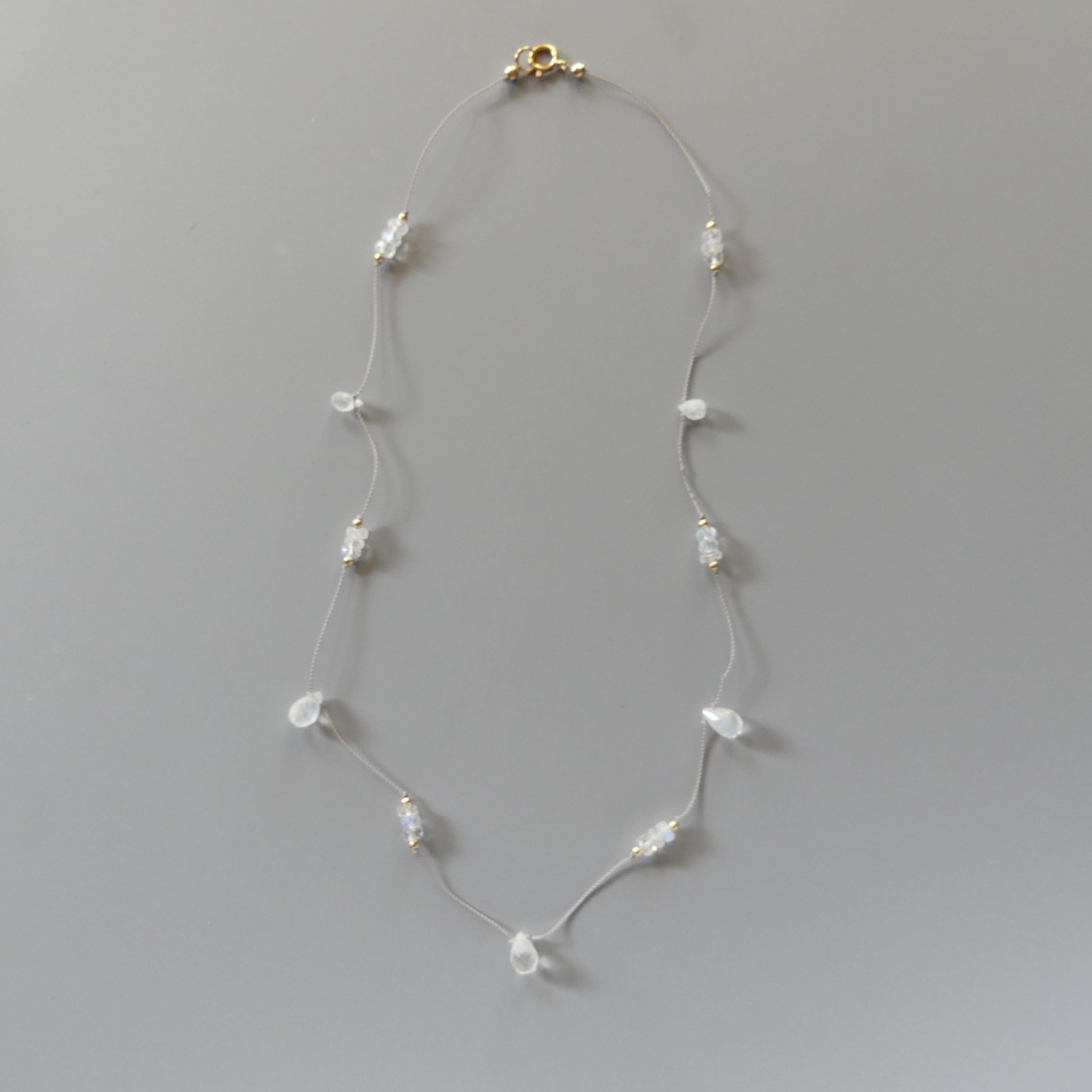 Dainty Silk Necklace Moonstone Knotted Silk Necklace Beaded Choker Layering Necklace Gift for Women Bridal Jewelry June Birthstone Gift