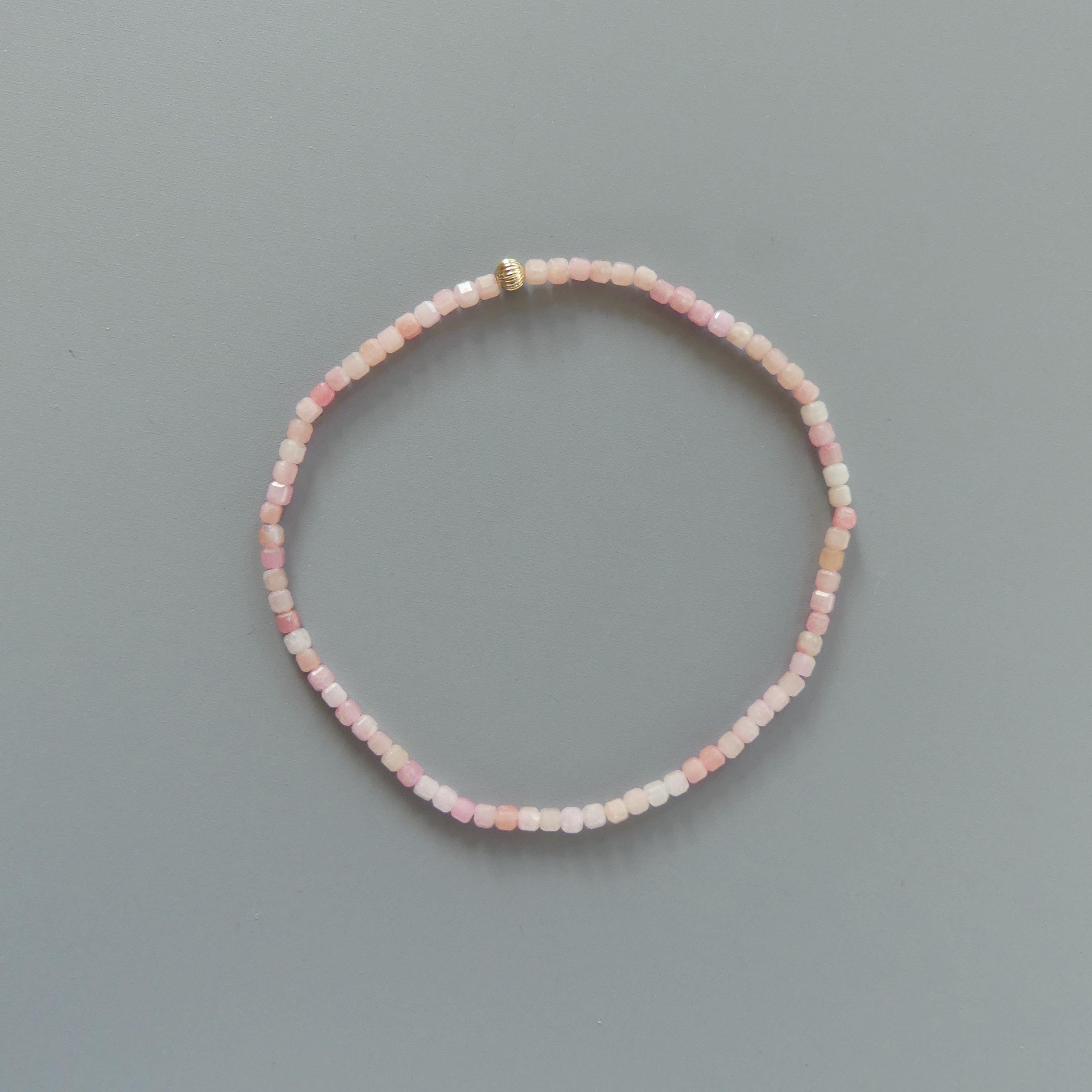 Dainty Pink Opal Bracelet Stretch Skinny Gemstone Bead Bracelet October Birthstone Minimalist Jewelry Mom Birthday Self Care Gift Wife Mom