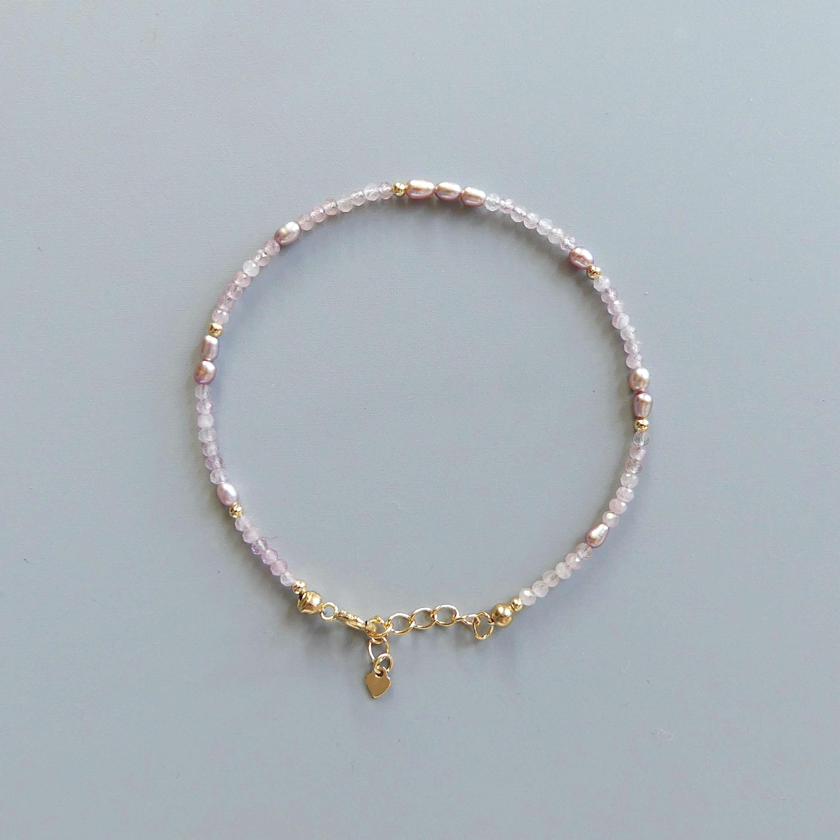 Dainty Rose Quartz Bracelet Pink Pearl Delicate Minimalist Jewelry Bridal Gold Filled Bracelet Abundance Self Love Bridesmaid Gift Idea