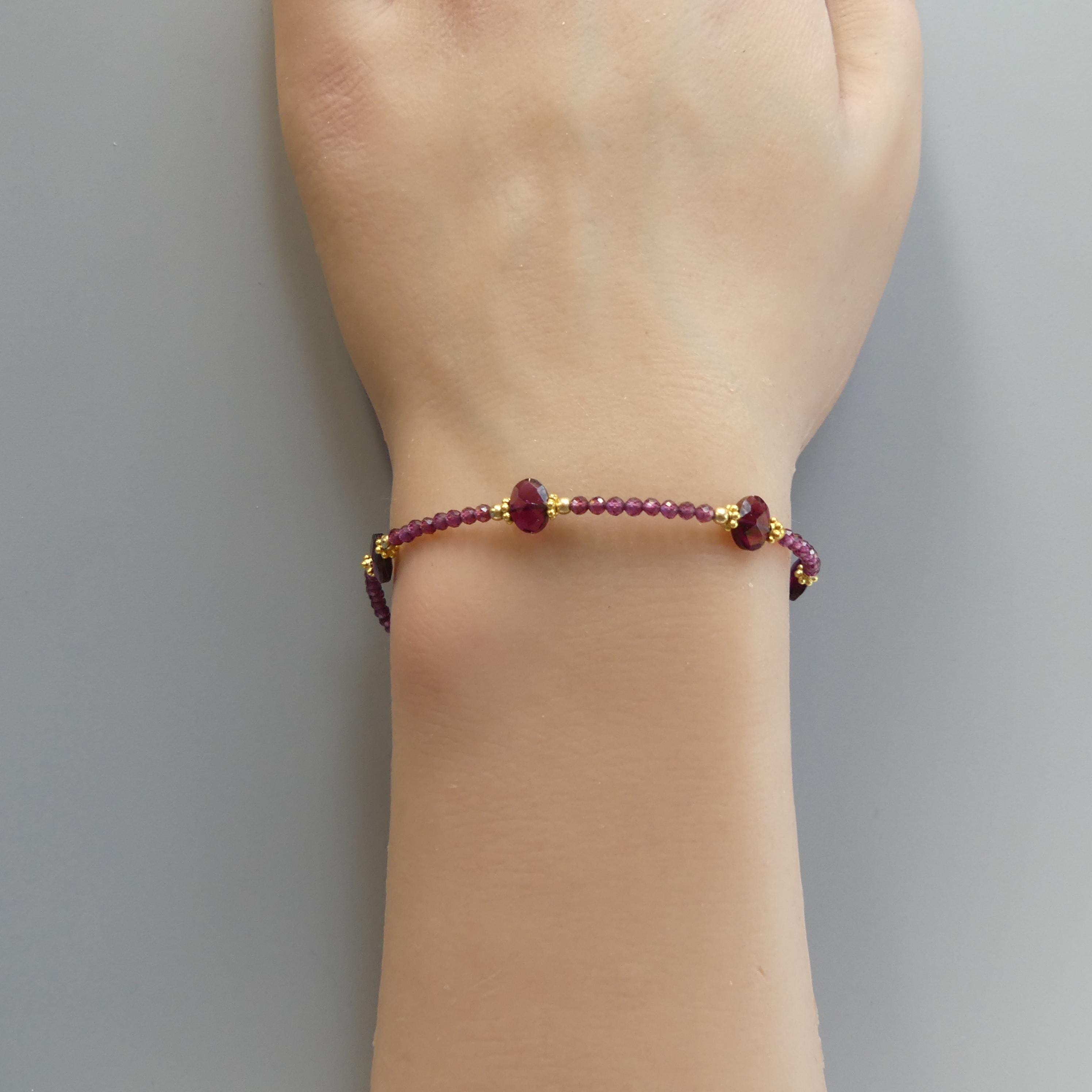 Dainty Rhodolite Bracelet Delicate Purple Garnet Gold Filled Jewelry Minimalist Stacking Whimsy Goth Bracelet Birthstone Gift Bridesmaid