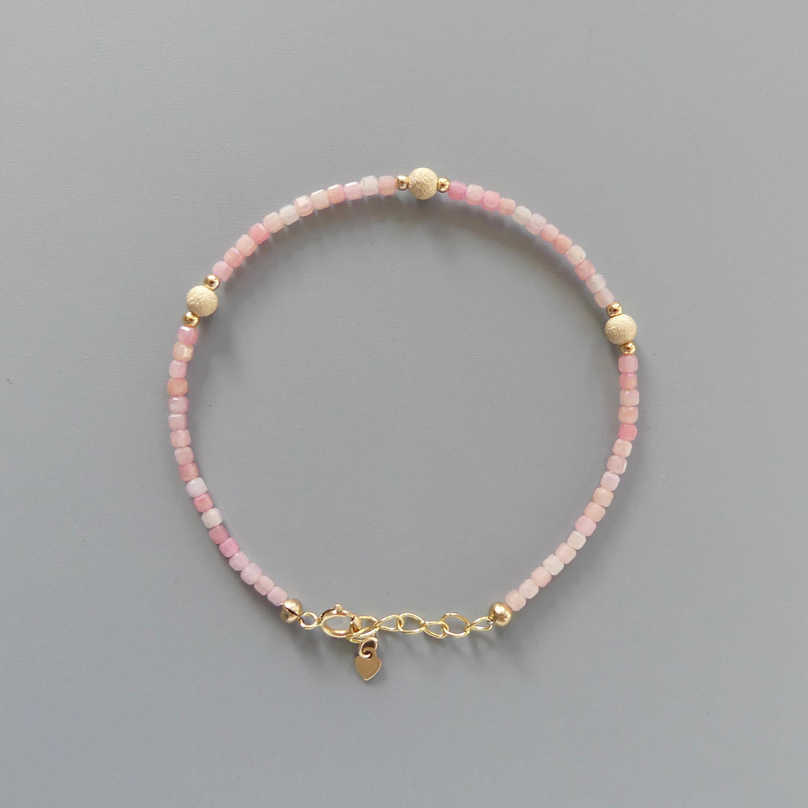 Pink Opal Bracelet Dainty Gold Filled Jewelry Minimalist Everyday Stacking Bracelet Pink Crystal October Birthstone Bridesmaid Gift idea