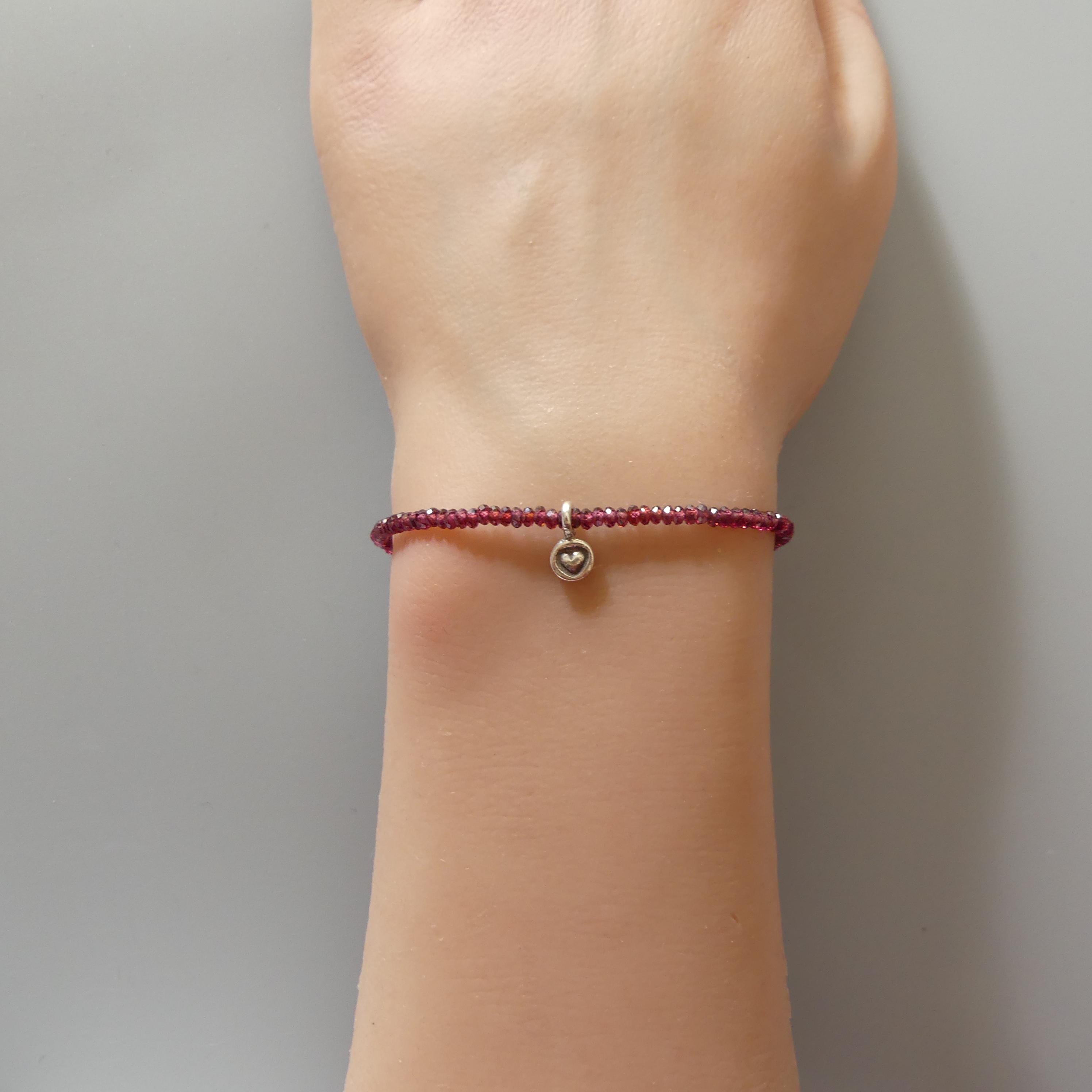 Tiny Garnet Bracelet Dainty Gemstone Beaded Bracelet Red Crystal Boho Chic Minimalist Jewelry January Birthstone Gift Birthday Mom Wife