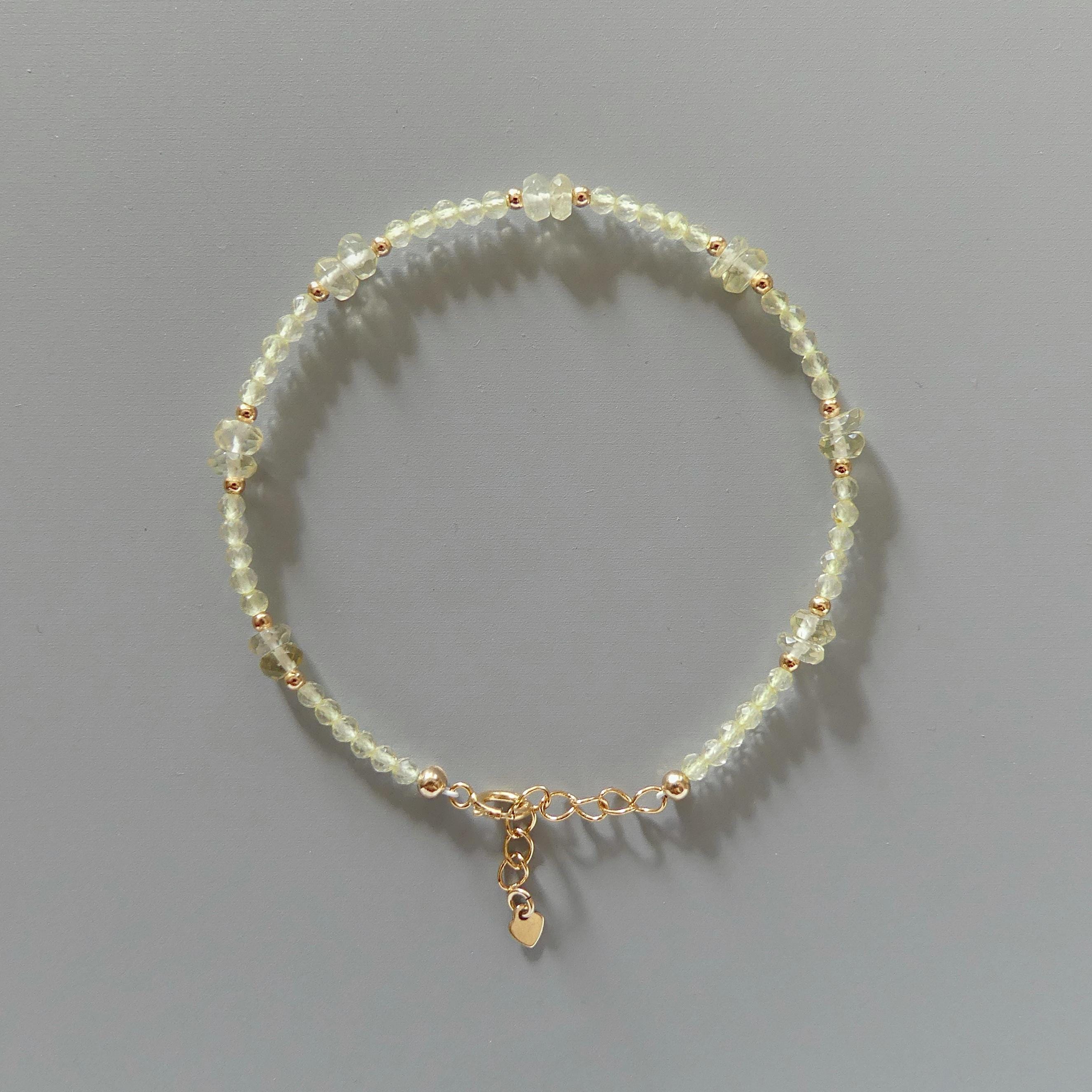 Dainty Lemon Quartz Bracelet Delicate Gold Filled Bead Bracelet Minimalist Jewelry Yellow Crystal Skinny Bracelet Birthday Gift Bridesmaids