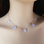 Dainty Lavender Quartz Silk Necklace Knotted Silk Beaded Choker Layering Necklace 17” Gift for Women Minimalist Jewelry Bridal Gift Idea Mom