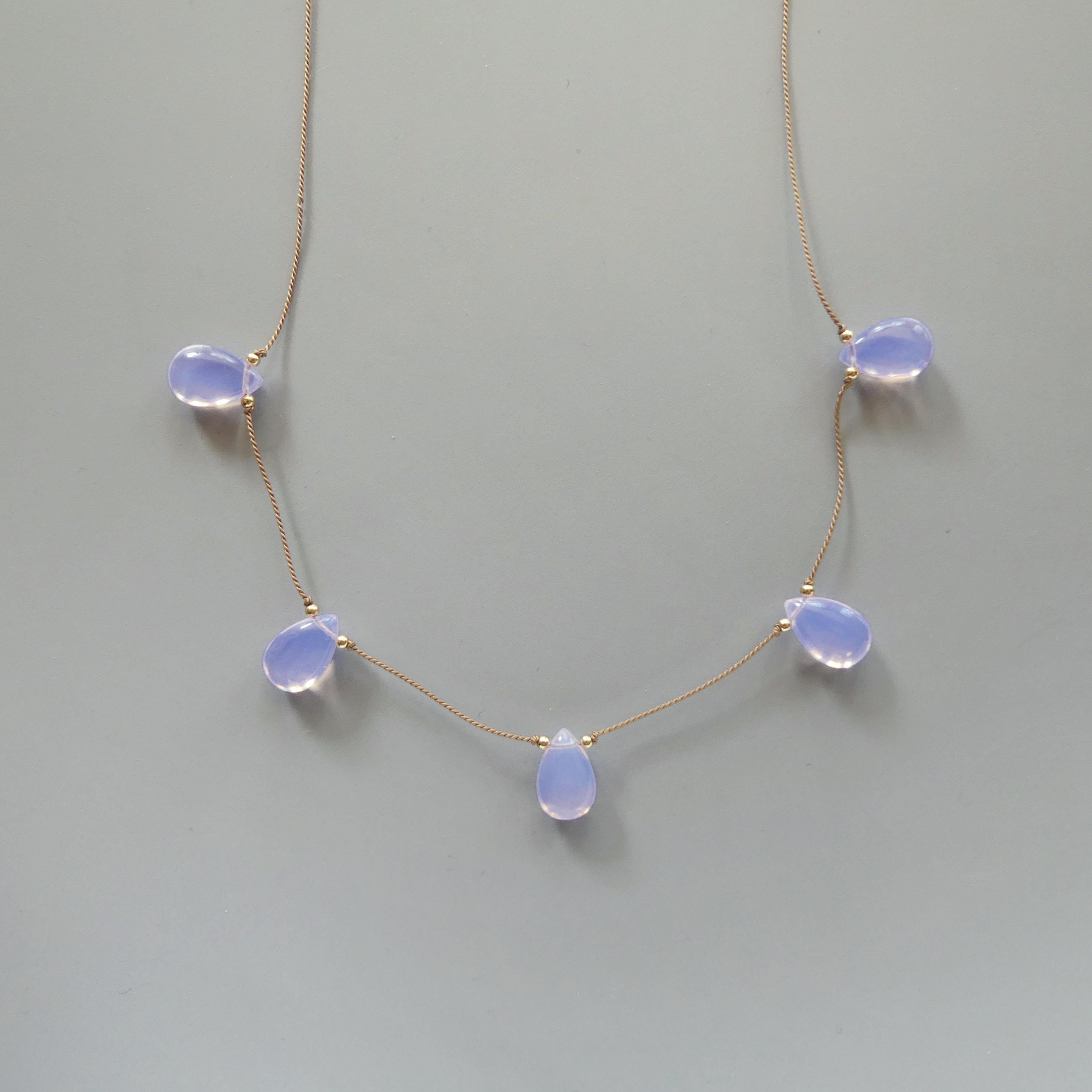 Dainty Lavender Quartz Silk Necklace Knotted Silk Beaded Choker Layering Necklace 17” Gift for Women Minimalist Jewelry Bridal Gift Idea Mom