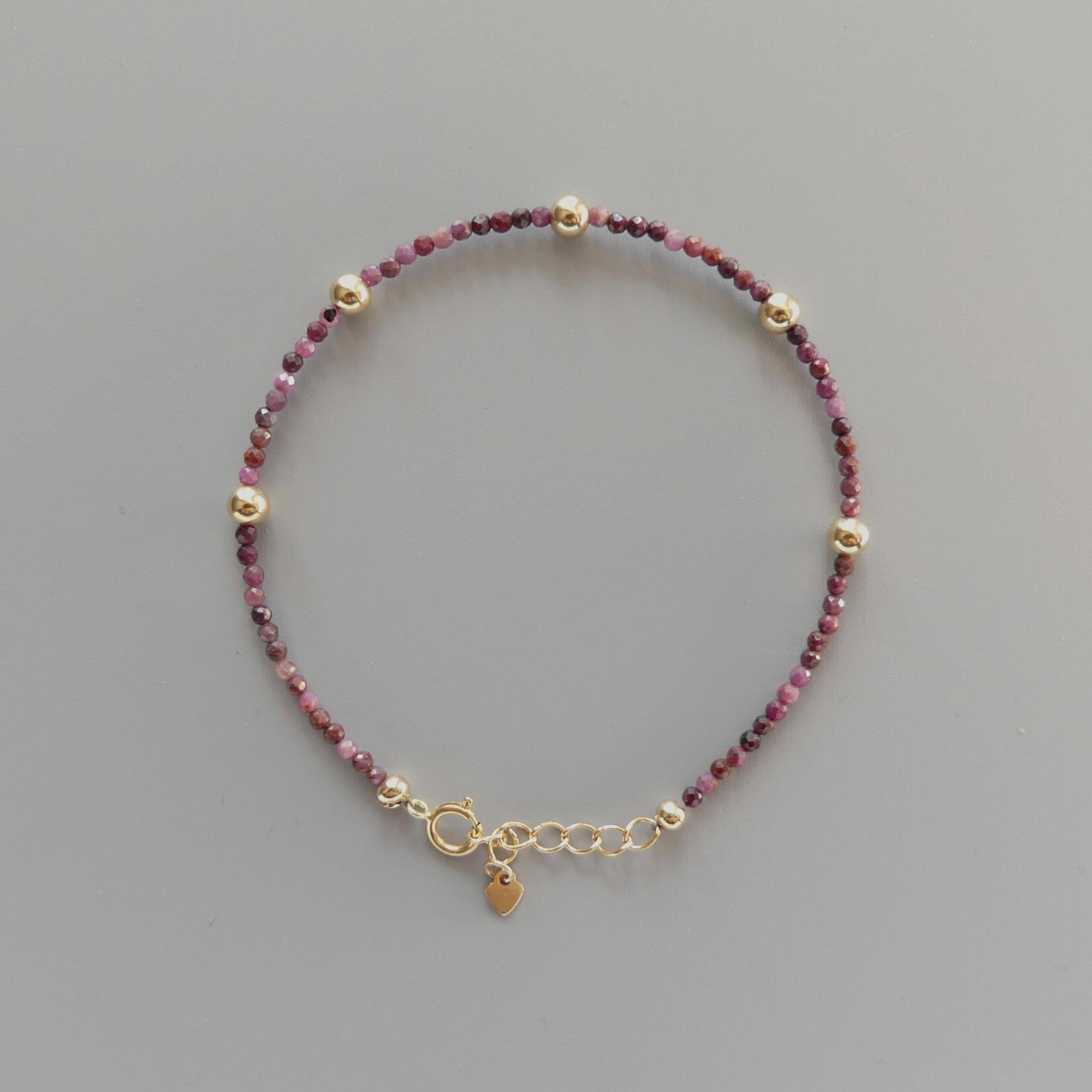 Tiny Ruby Bracelet Dainty Gold Filled Bead Minimalist Jewelry July Birthstone Pink Healing Bracelet Birthday Gift 40th Anniversary Mom Wife