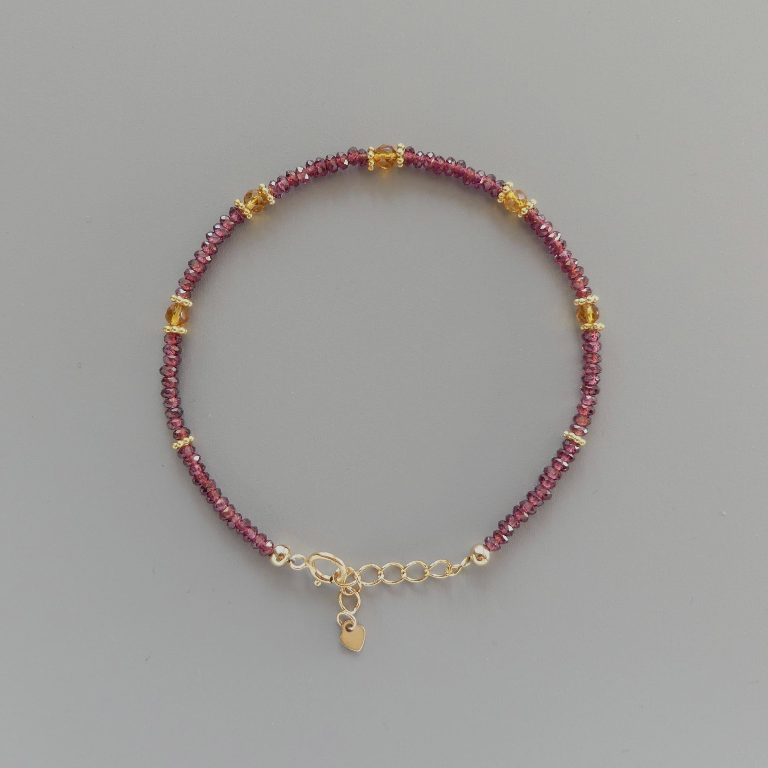 Dainty Garnet Bracelet Madeira Citrine Gold Filled Beaded Jewelry Minimalist Delicate Bracelet Skinny Birthstone Bracelet Gift for Women