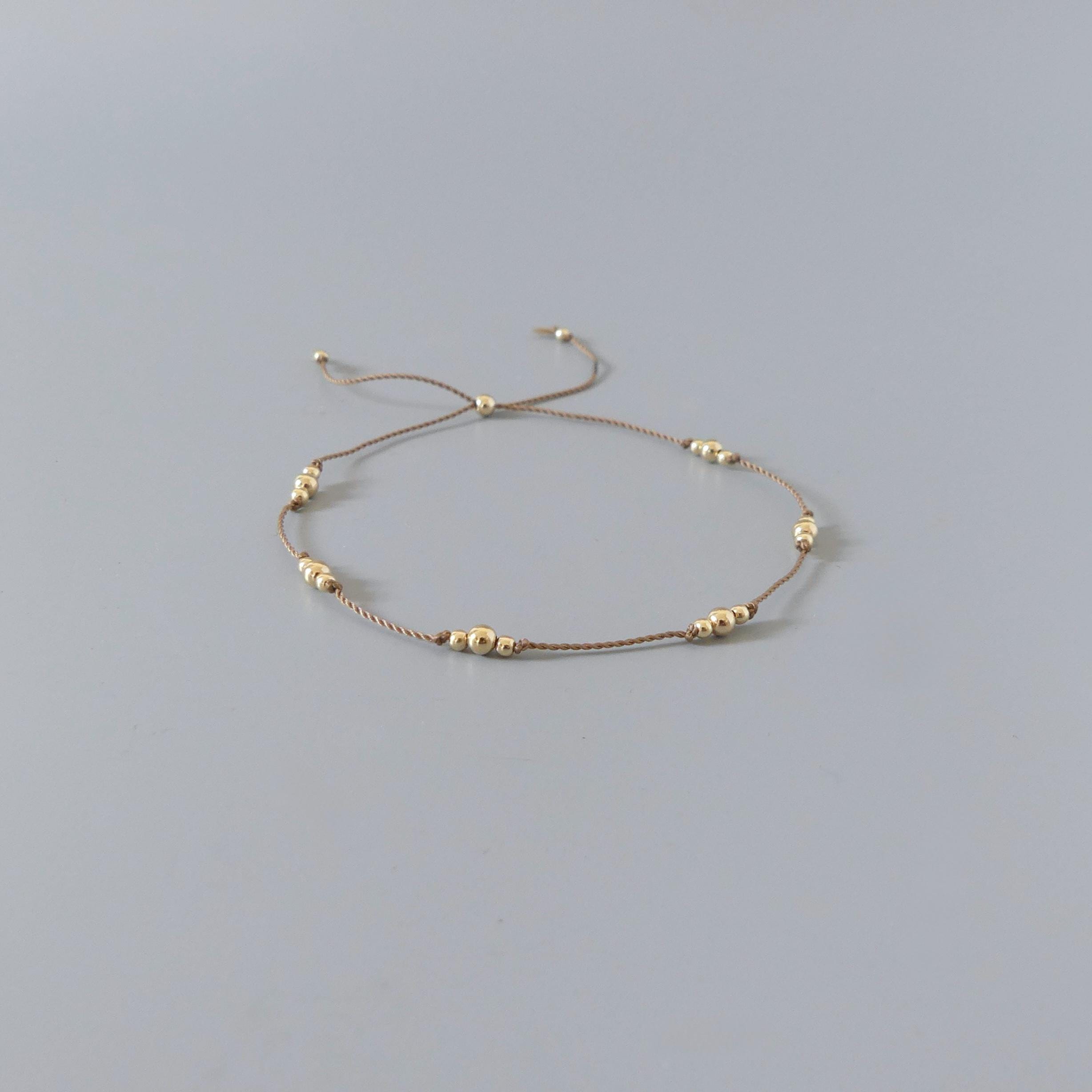 Tiny Gold Filled Beaded Bracelet Silk Cord Wish Bracelet Dainty Minimalist Jewelry Friendship Bracelet Stacking Birthday Gift for Women