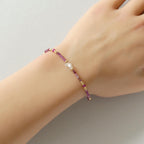 Tiny Ruby Bracelet Dainty Herkimer Diamond Gold Filled Bead Bracelet Silver Stacking Thin Birthstone Jewelry July Birthday Gift for Women