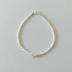 Natural Pearl Bracelet Dainty Silver Bow Charm Minimalist Jewelry Bridal Delicate Real Pearl June Birthstone Bridesmaid Gift Idea