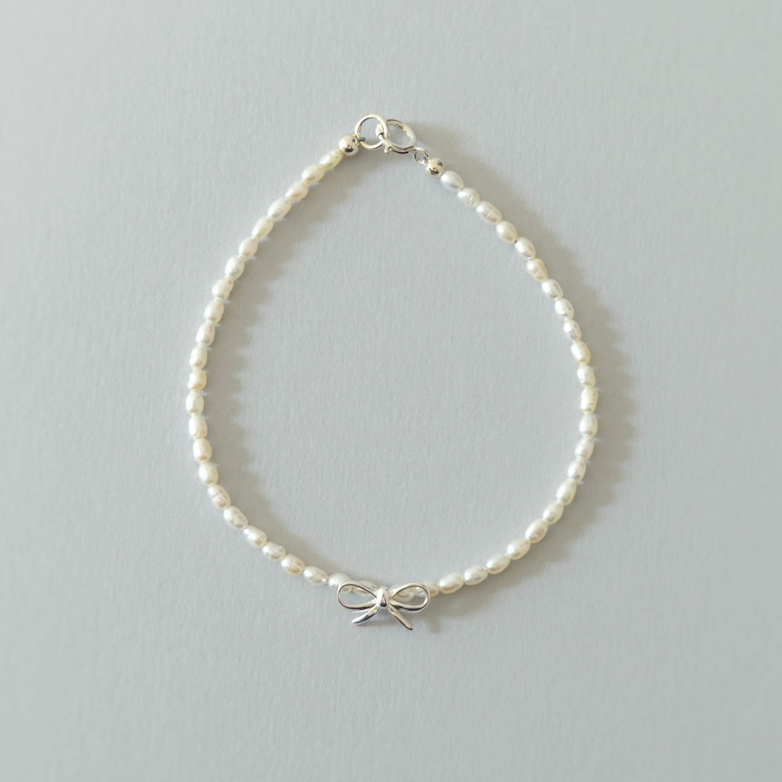Natural Pearl Bracelet Dainty Silver Bow Charm Minimalist Jewelry Bridal Delicate Real Pearl June Birthstone Bridesmaid Gift Idea