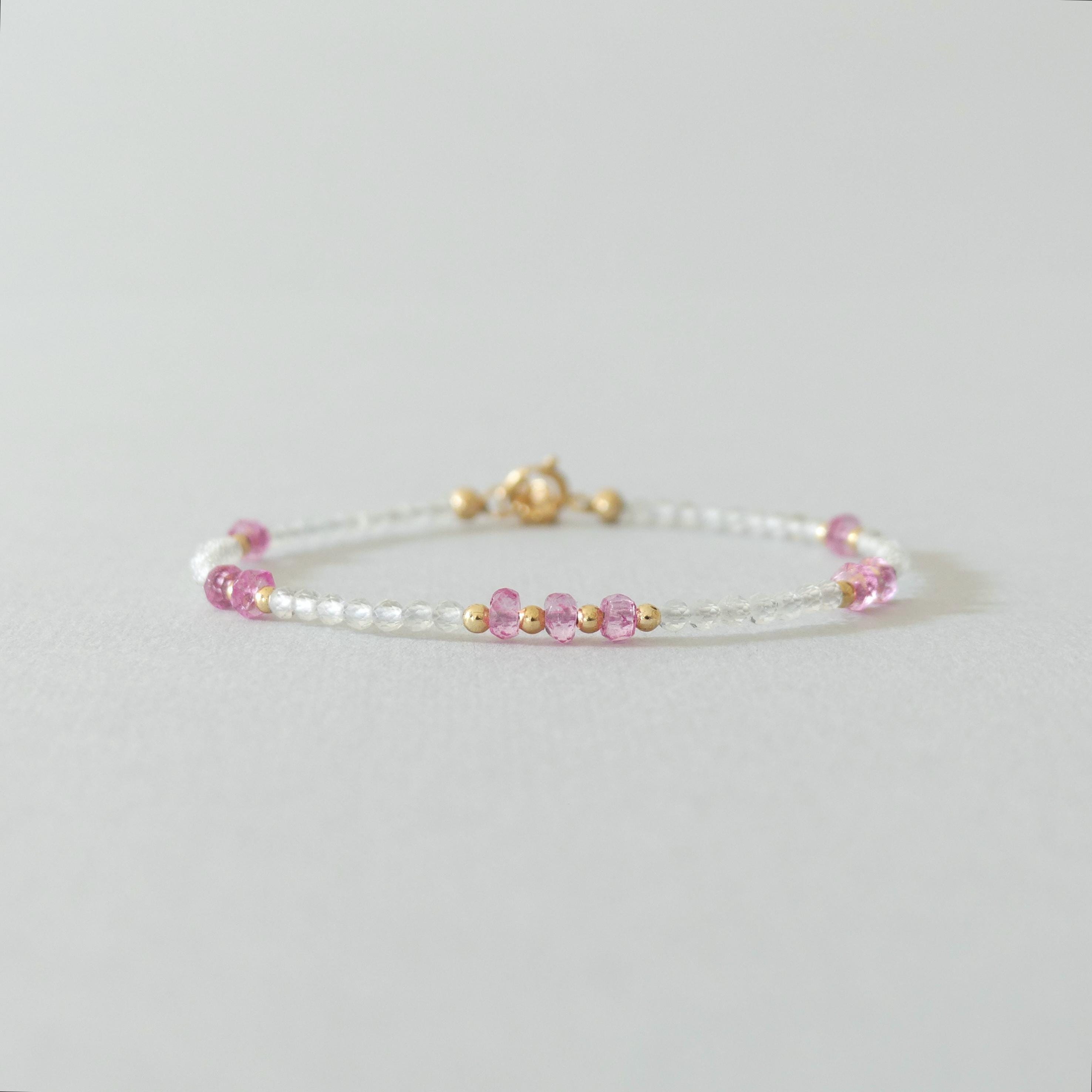 Dainty Topaz Bracelet Delicate Pink Topaz Gemstone Beaded Gold Filled Jewelry Minimalist Crystal November Birthstone Birthday Gift Mom Wife