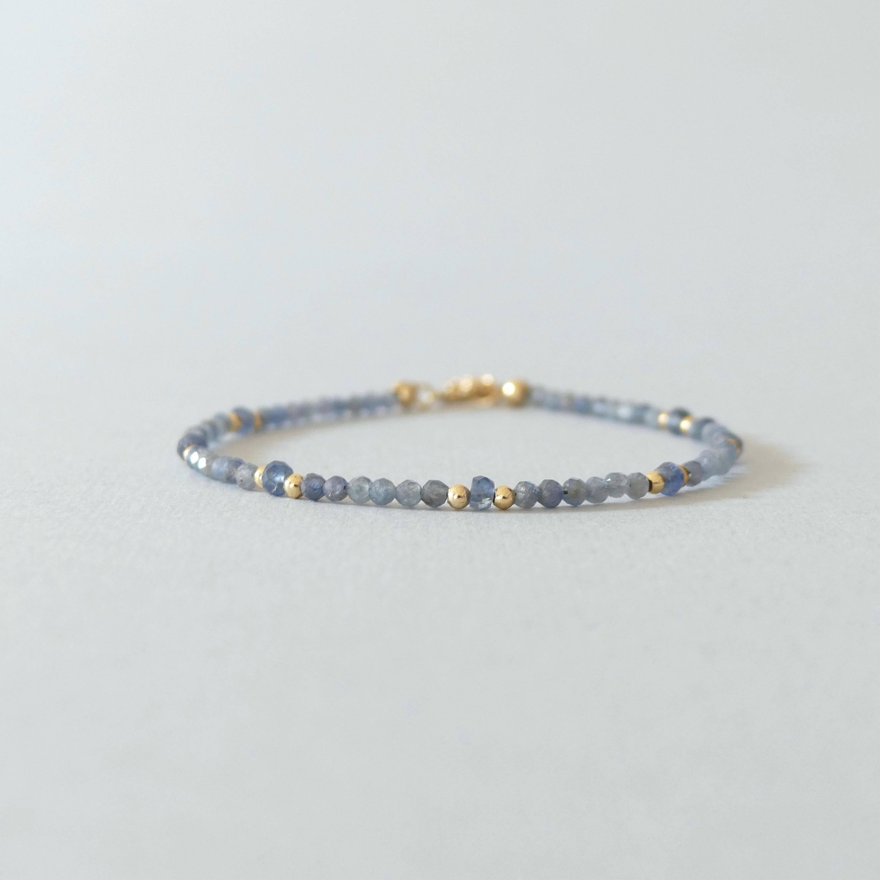 Tiny Burma Blue Sapphire Bracelet Dainty Minimalist September Birthstone Jewelry