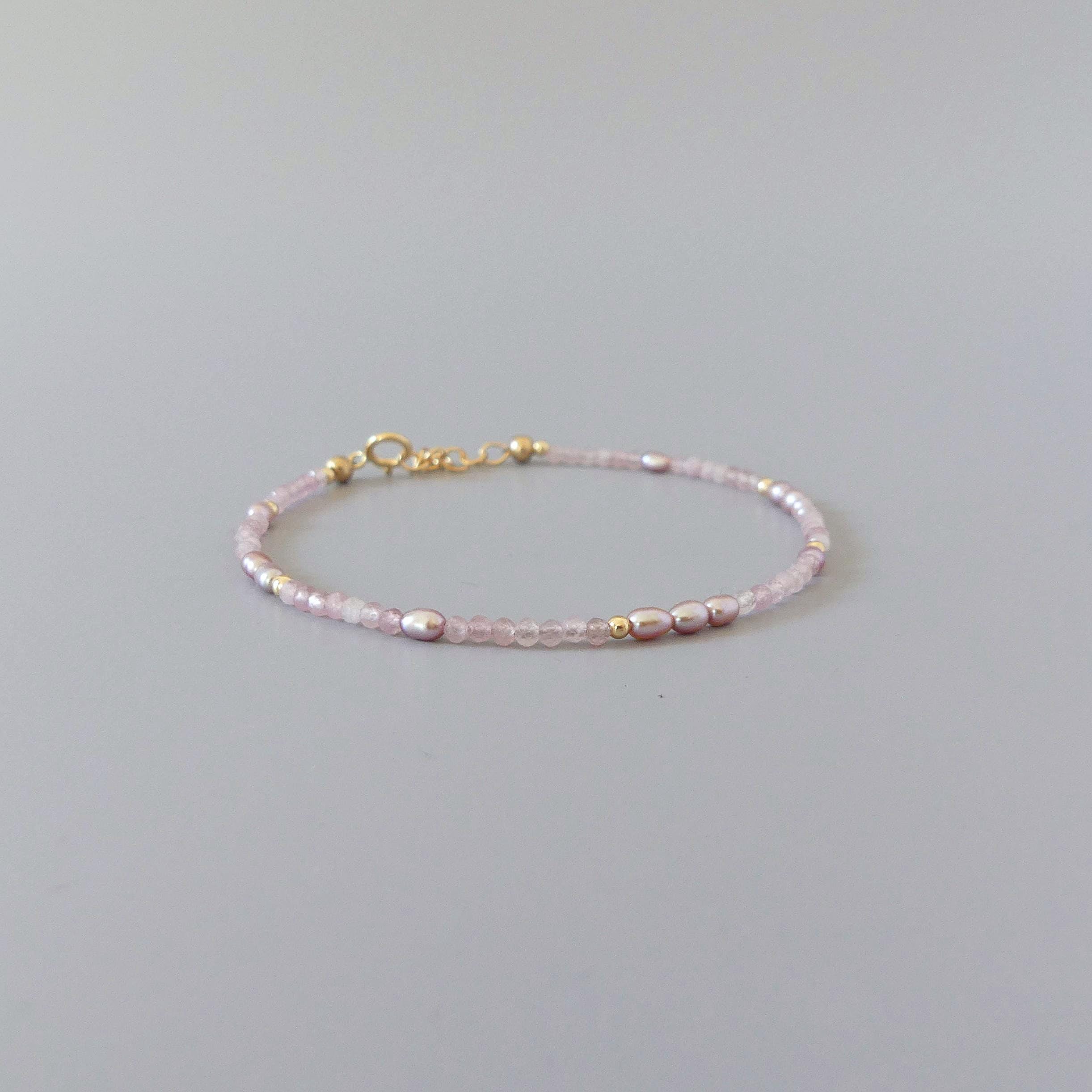 Dainty Rose Quartz Bracelet Pink Pearl Delicate Minimalist Jewelry Bridal Gold Filled Bracelet Abundance Self Love Bridesmaid Gift Idea