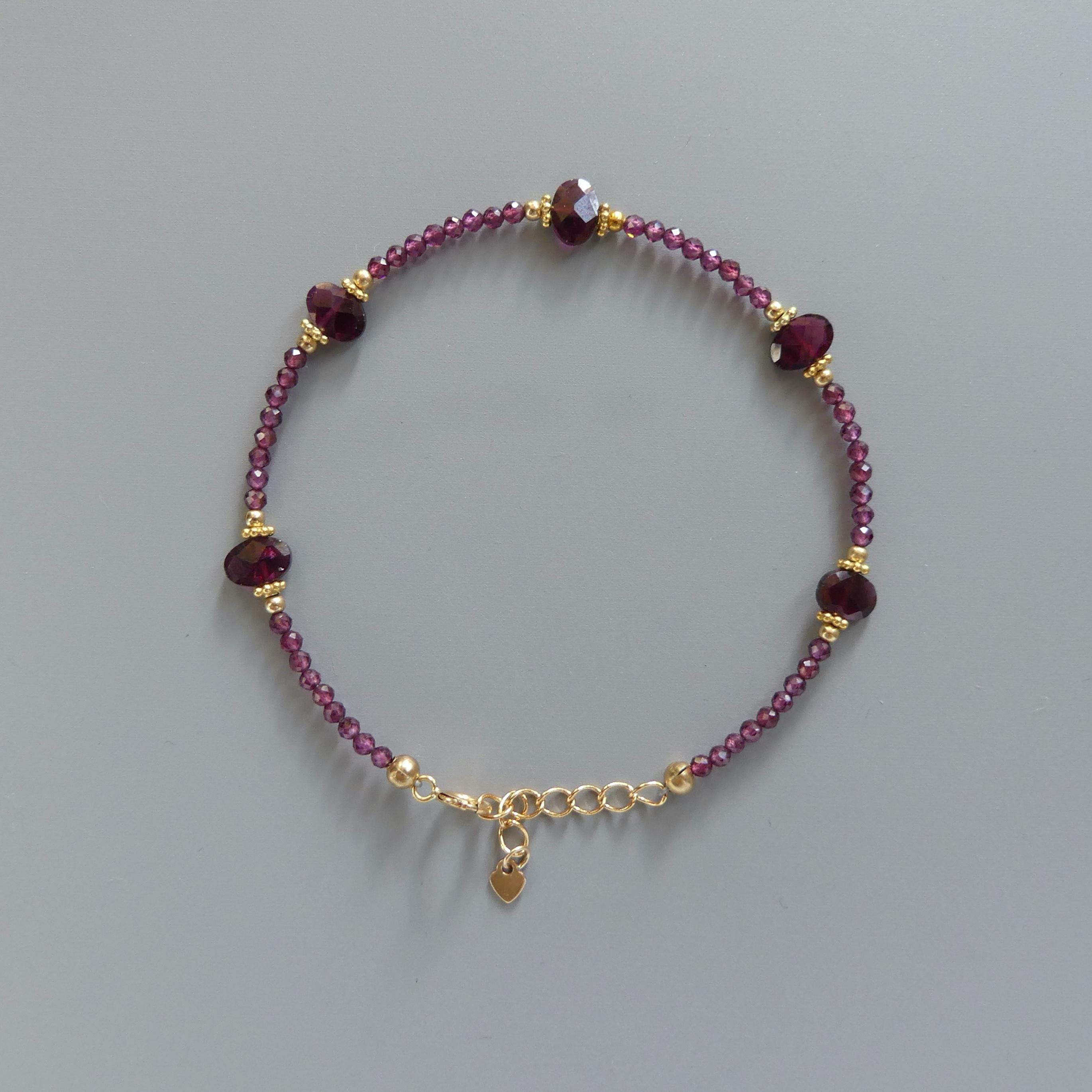 Dainty Rhodolite Bracelet Delicate Purple Garnet Gold Filled Jewelry Minimalist Stacking Whimsy Goth Bracelet Birthstone Gift Bridesmaid