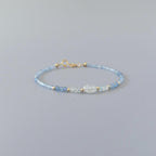 Tiny Aquamarine Bracelet Dainty Gold Filled Gemstone Beaded Bracelet Blue Crystal Jewelry Minimalist March Birthstone Bridesmaid Gift Idea
