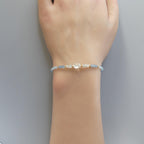 Tiny Aquamarine Bracelet Dainty Gold Filled Gemstone Beaded Bracelet Blue Crystal Jewelry Minimalist March Birthstone Bridesmaid Gift Idea