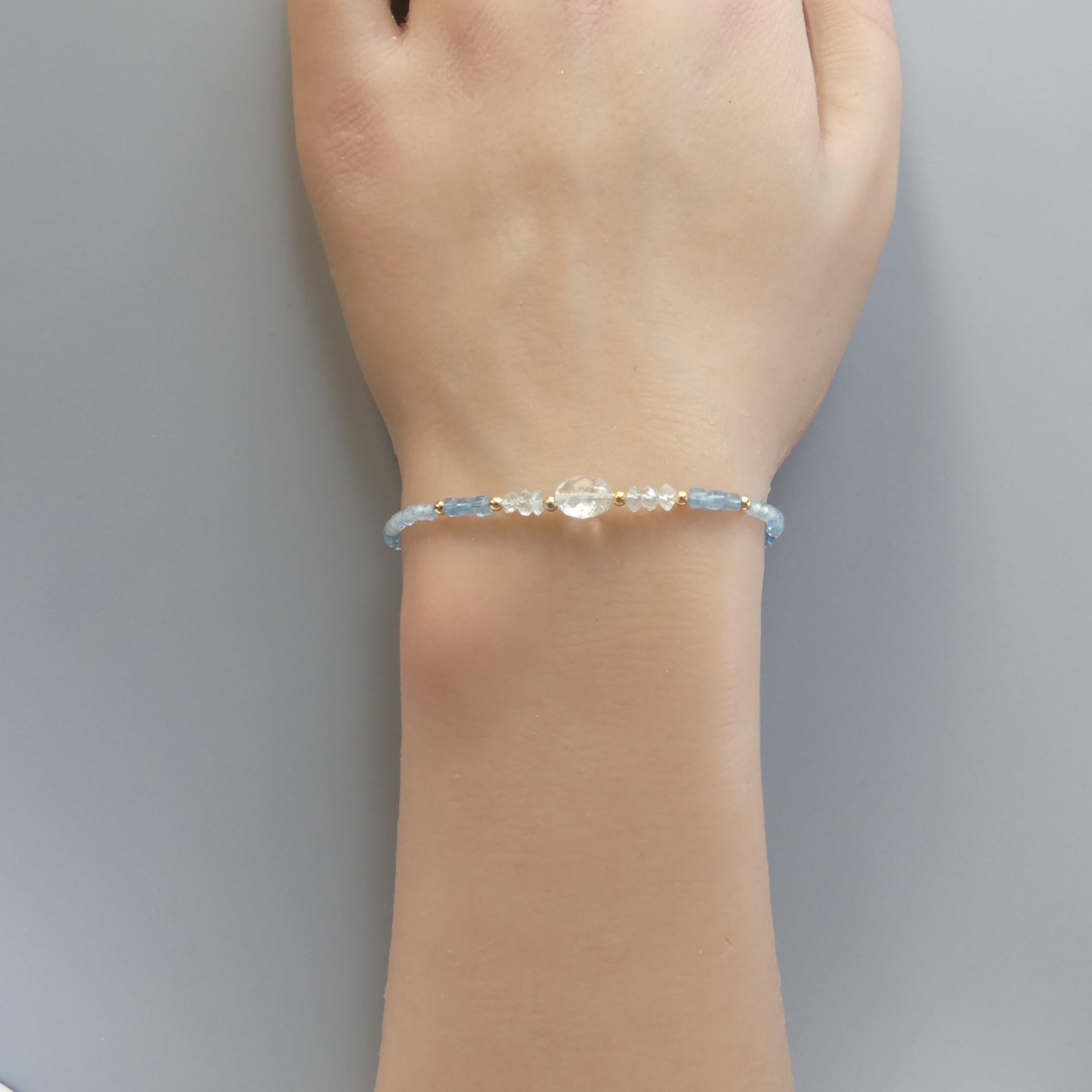 Tiny Aquamarine Bracelet Dainty Gold Filled Gemstone Beaded Bracelet Blue Crystal Jewelry Minimalist March Birthstone Bridesmaid Gift Idea