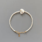 Natural Pearl Bracelet Dainty Rice Shape Small Pearl Beads Minimalist Bridal Jewelry June Birthstone Heart Pearl Bracelet Bridesmaid Gift