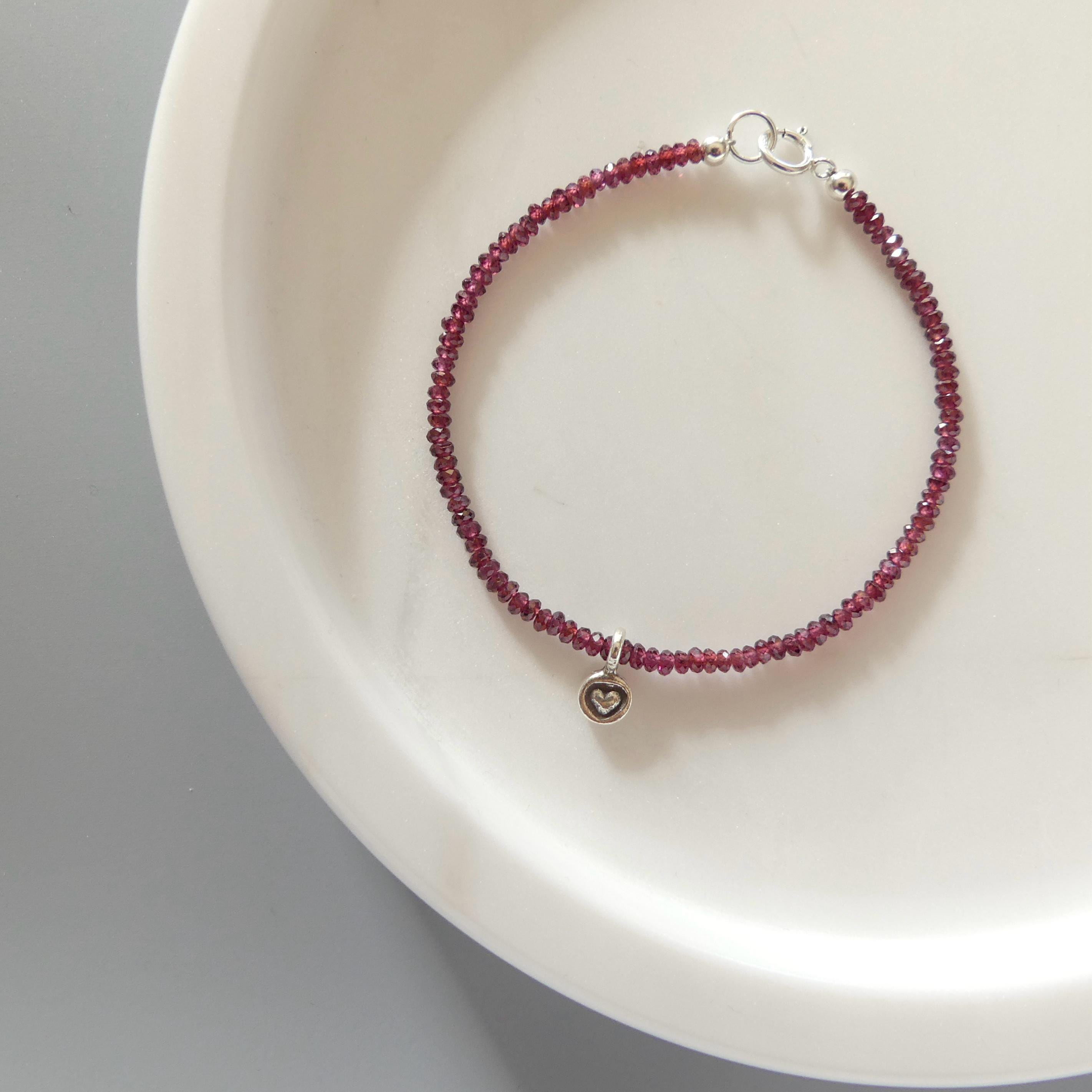 Tiny Garnet Bracelet Dainty Gemstone Beaded Bracelet Red Crystal Boho Chic Minimalist Jewelry January Birthstone Gift Birthday Mom Wife
