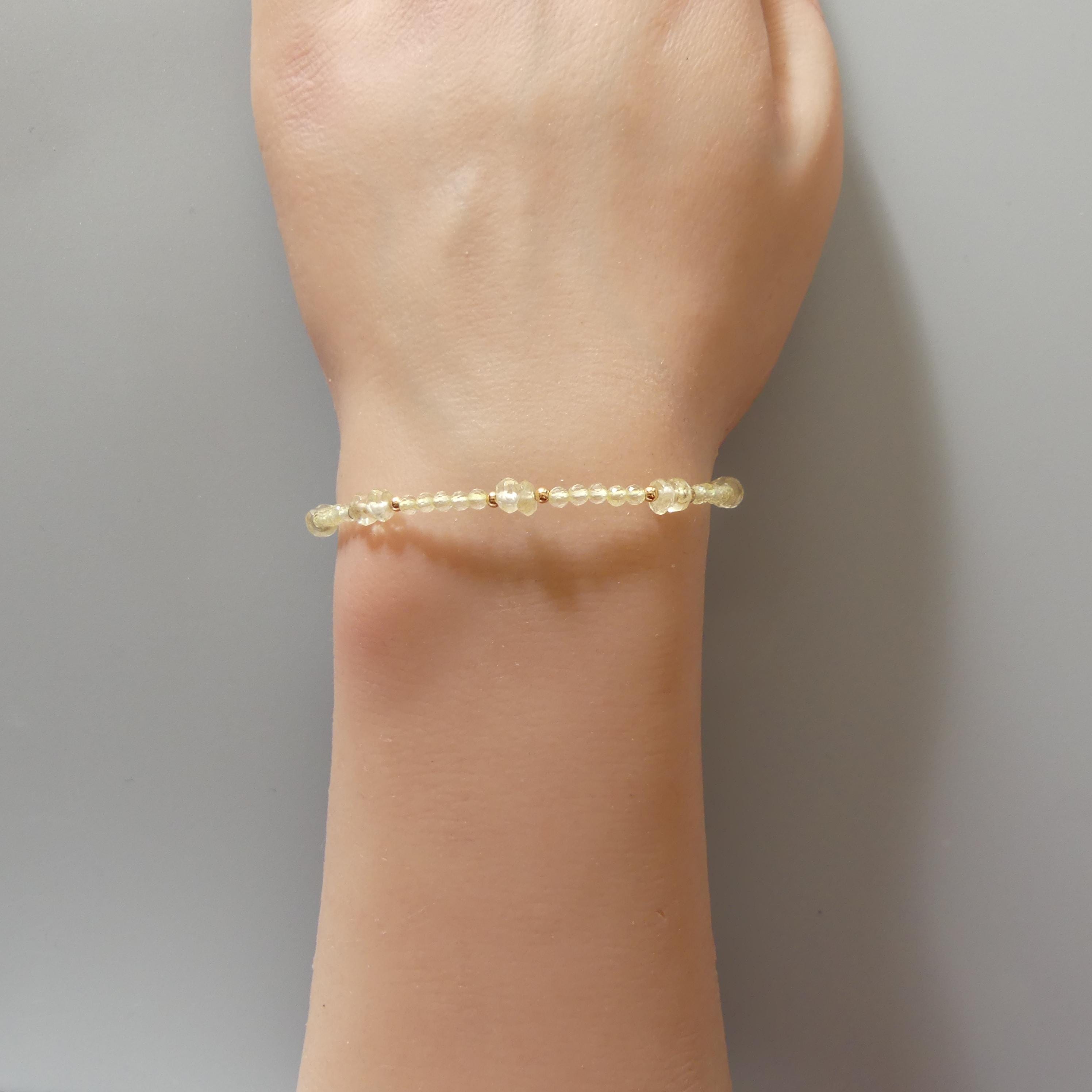 Dainty Lemon Quartz Bracelet Delicate Gold Filled Bead Bracelet Minimalist Jewelry Yellow Crystal Skinny Bracelet Birthday Gift Bridesmaids