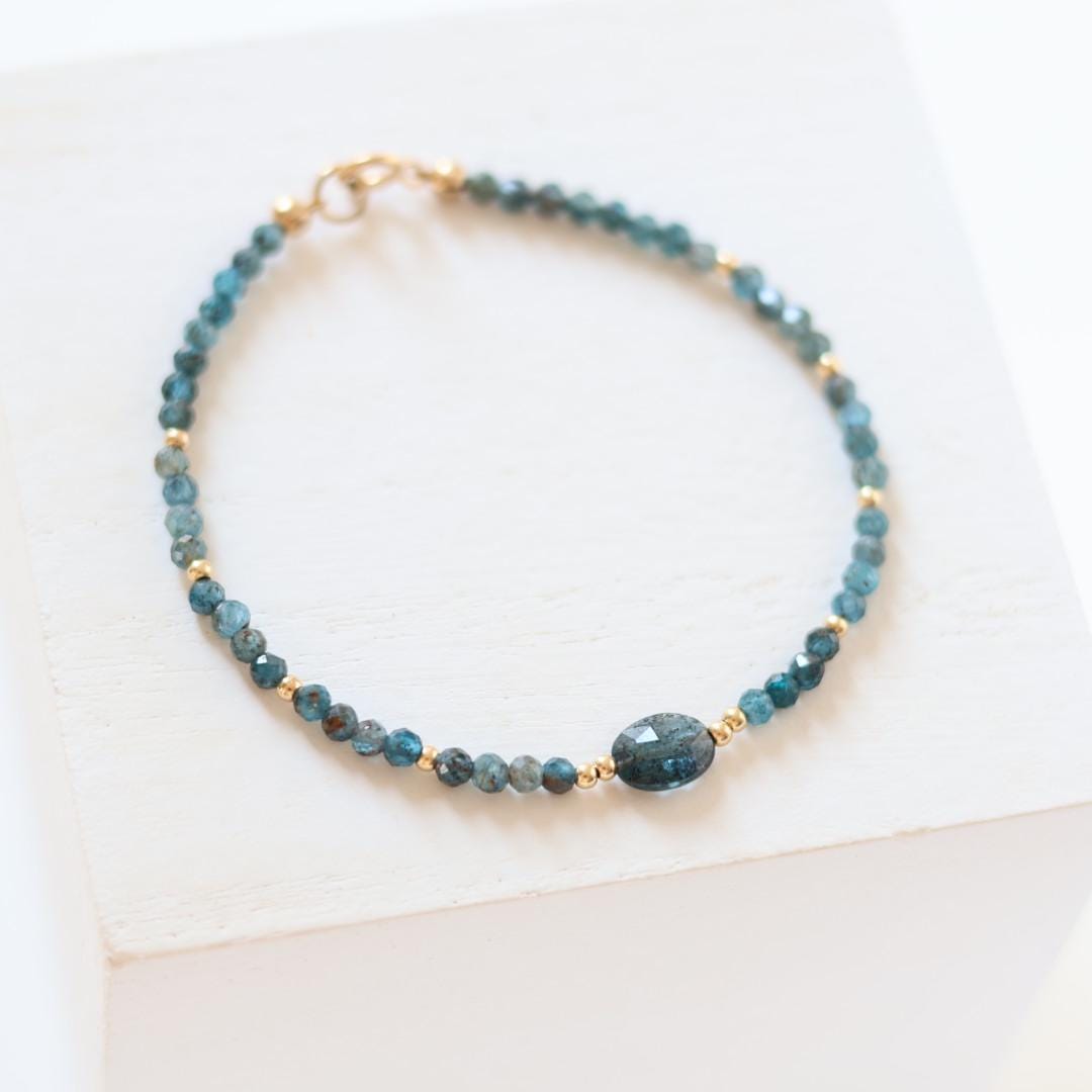 Teal Kyanite Bracelet Dainty Gold Filled Beaded Bracelet Minimalist Jewelry Everyday Thin Bracelet Birthday Gift for Women Bridesmaid Gift