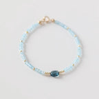 London Blue Topaz Bracelet Dainty Gemstone Beaded Jewelry Minimalist Gold Filled December Birthstone Gift Mom Wife Bridesmaid Gift Idea