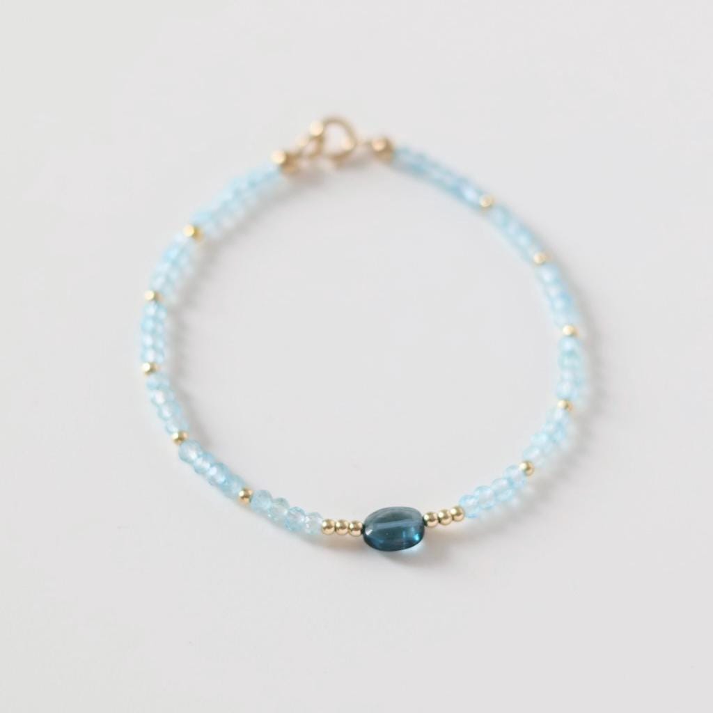 London Blue Topaz Bracelet Dainty Gemstone Beaded Jewelry Minimalist Gold Filled December Birthstone Gift Mom Wife Bridesmaid Gift Idea