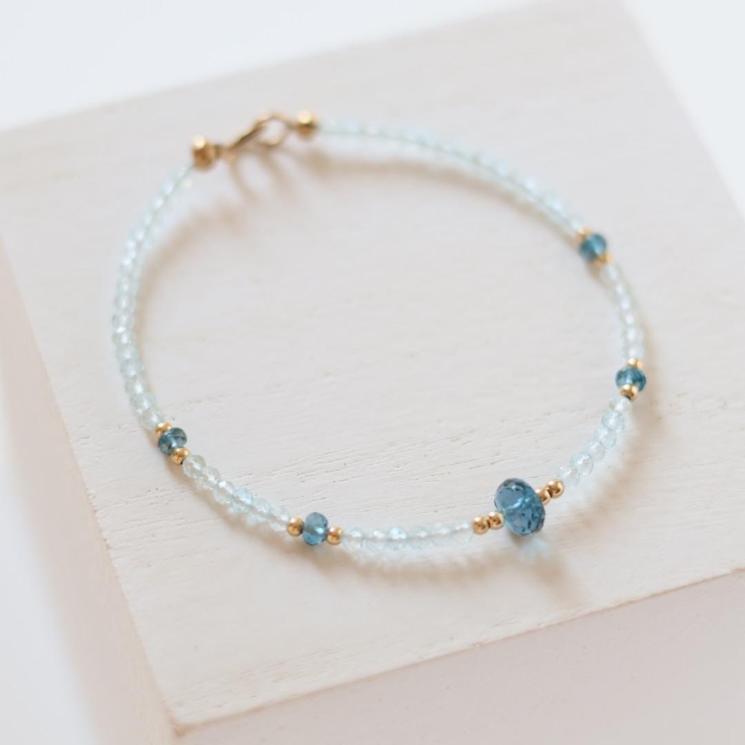 London Blue Topaz Bracelet Dainty Gemstone Beaded Jewelry Minimalist Gold Filled December Birthstone Gift Mom Wife Bridesmaid Gift Idea