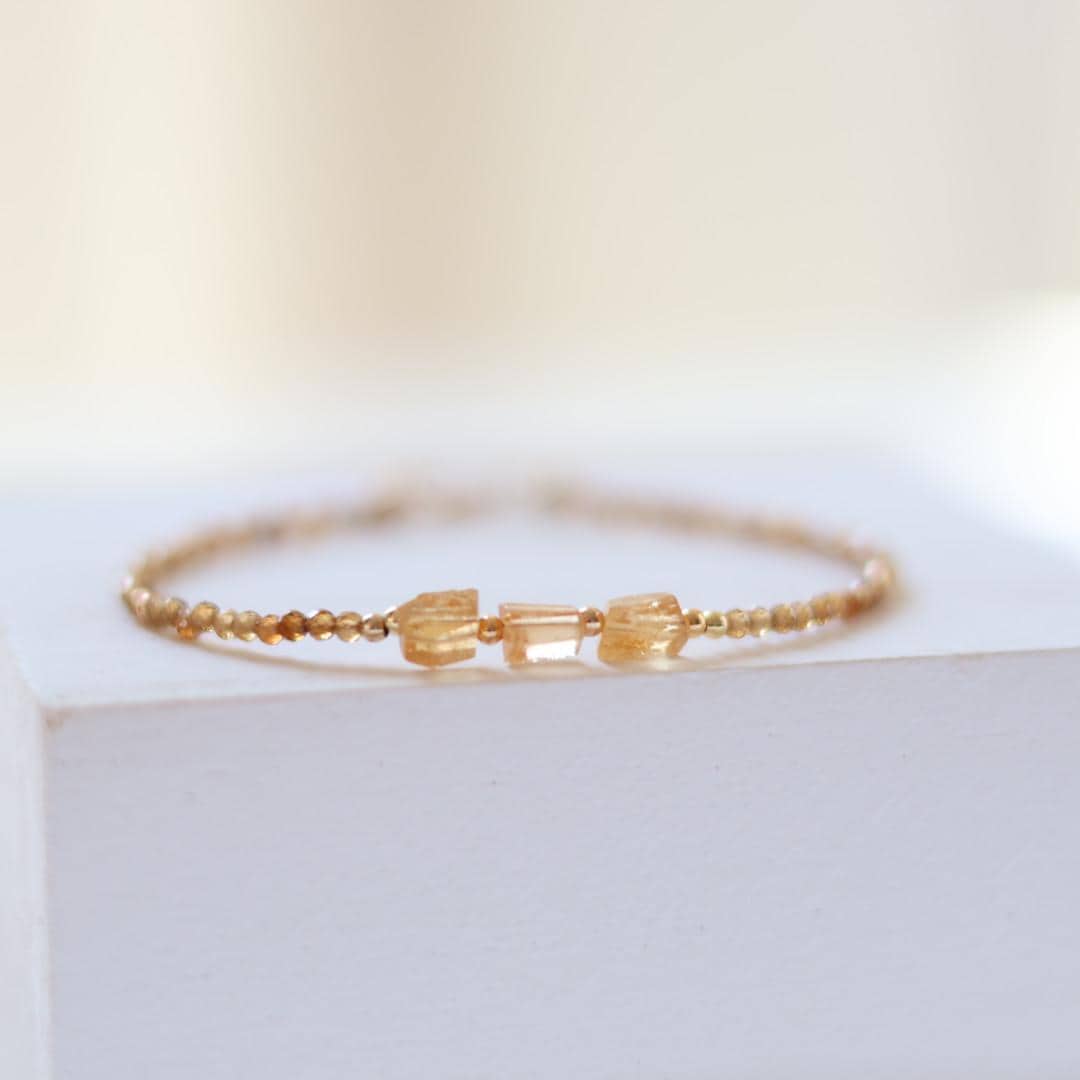 Tiny Imperial Topaz Bracelet Dainty Yellow Topaz Gemstone Beaded Jewelry Minimalist Gold Filled November Birthstone Gift for Women