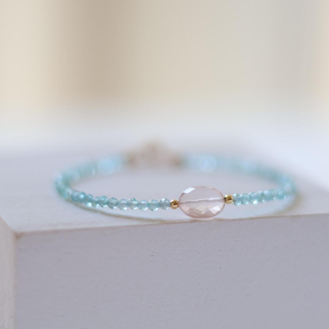 Tiny Rose Quartz Bracelet Apatite Dainty Gemstone Beaded Bracelet Pastel Minimalist Jewelry Healing Self Care Gift Bridesmaid Mom Wife