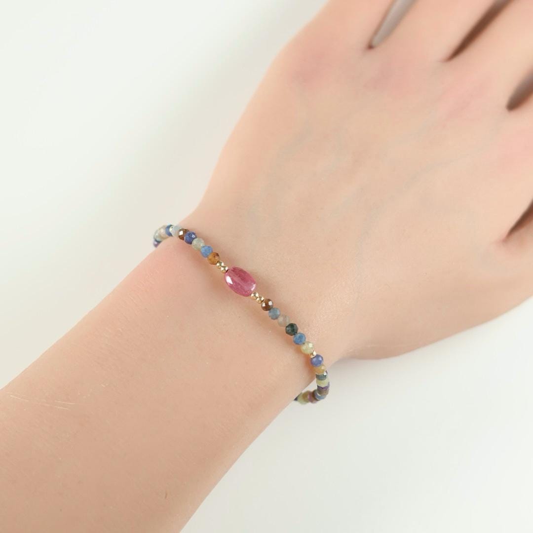 Tiny Multi Sapphire Bracelet Dainty Colorful Sapphire Gemstone Beaded Bracelet Jewelry Minimalist September Birthstone Birthday Gift Wife