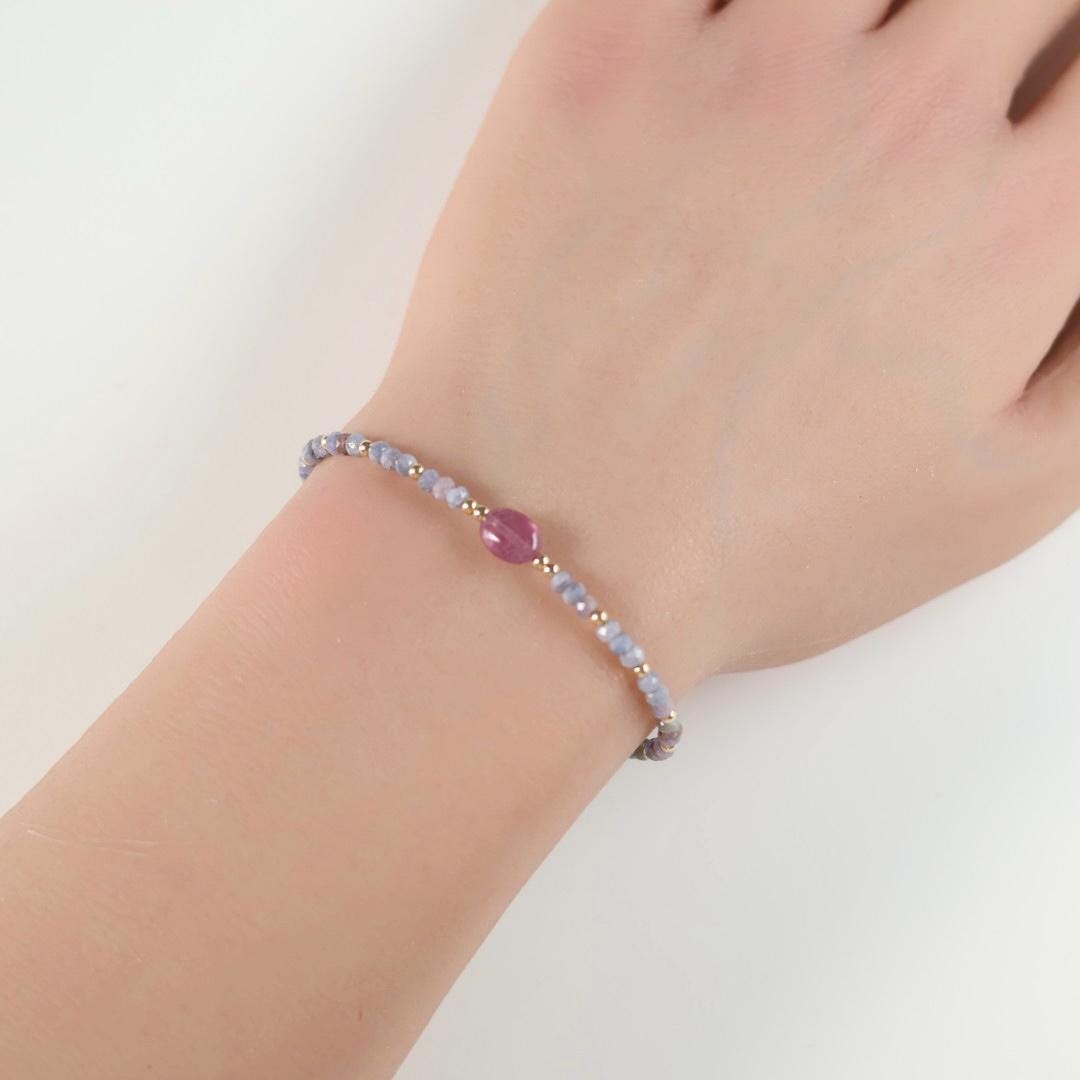 Lavender Sapphire Bracelet Dainty Pink Gemstone Beaded Bracelet Crystal Minimalist Jewelry September Birthstone Gift for Women Wife Daughter