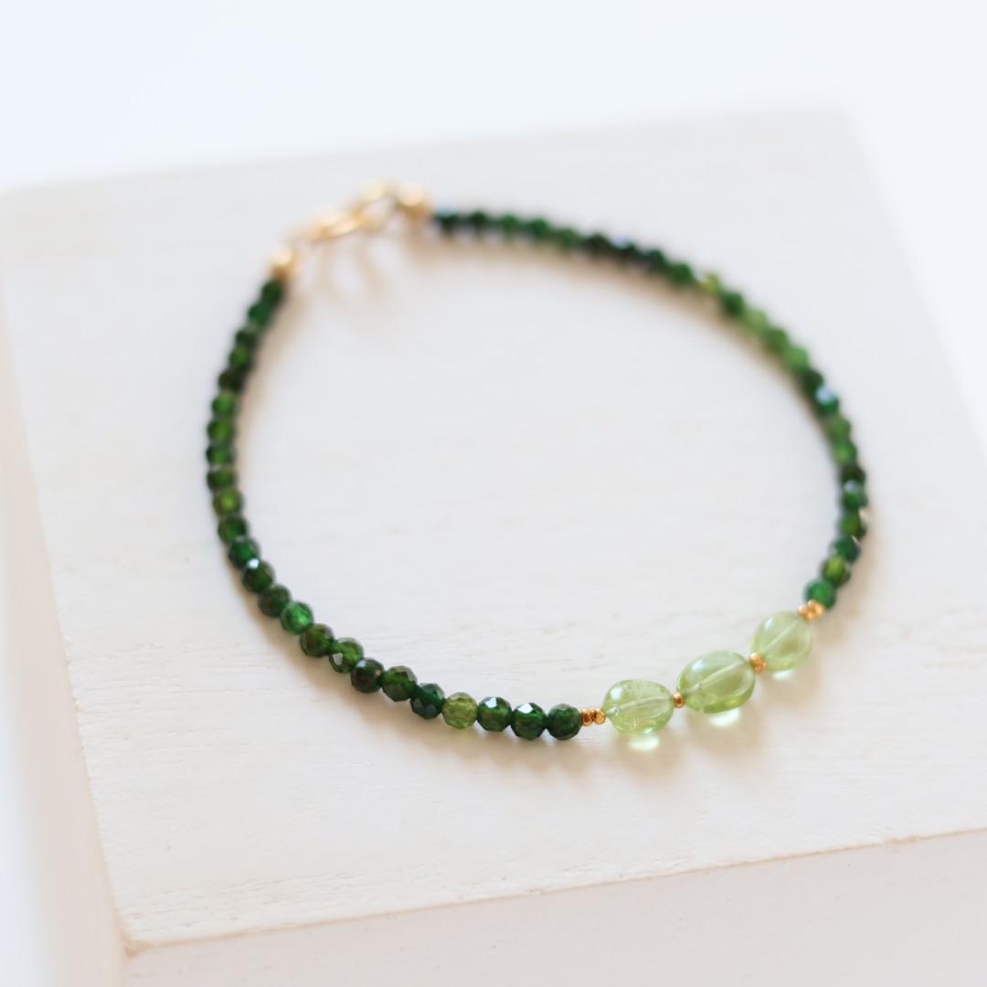 Green Tourmaline Bracelet Dainty Gemstone Beaded Bracelet Green Crystal Jewelry Minimalist Gold Filled October Birthstone Gift for Women