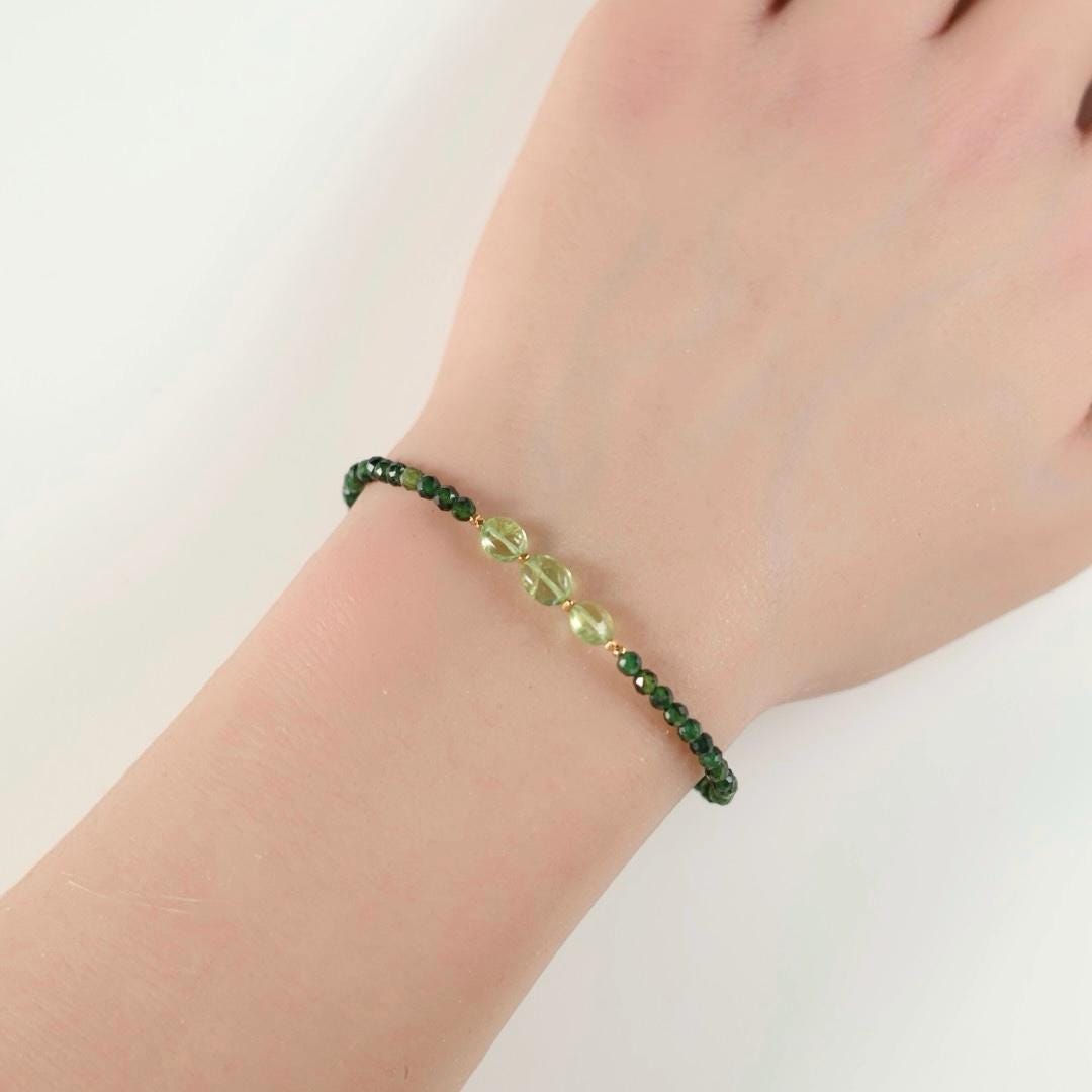 Green Tourmaline Bracelet Dainty Gemstone Beaded Bracelet Green Crystal Jewelry Minimalist Gold Filled October Birthstone Gift for Women