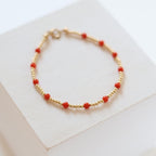 Italian Coral Bracelet Dainty Red Coral Jewelry Minimalist Gold Filled Beads Bracelet October Birthstone 35th anniversary gift bridesmaid