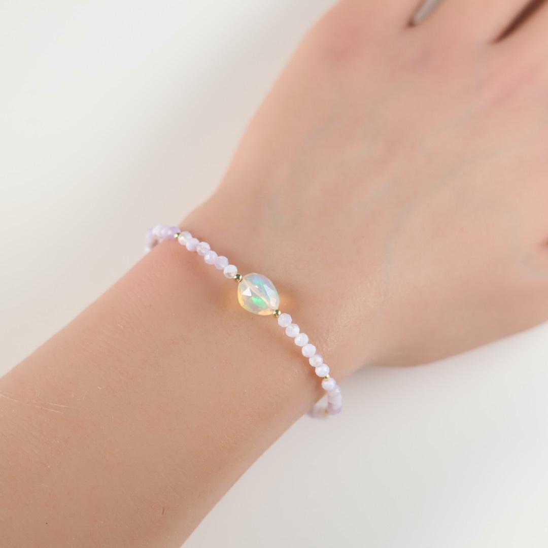 Purple Opal Bracelet Dainty Gemstone Beaded Bracelet Ethiopian Opal October Birthstone Minimalist Jewelry Healing Gift for Women