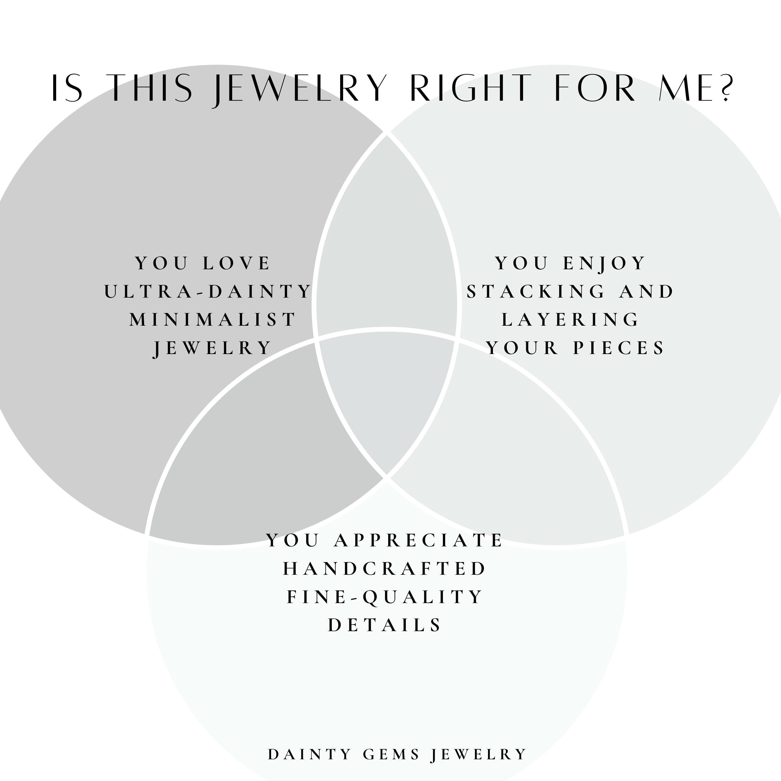 The image is a collage of three circles, each containing text and images related to jewelry. The text in the circles includes questions about whether the jewelry is suitable for the viewer, and the viewer&#39;s appreciation for handcrafted fine-quality details.
