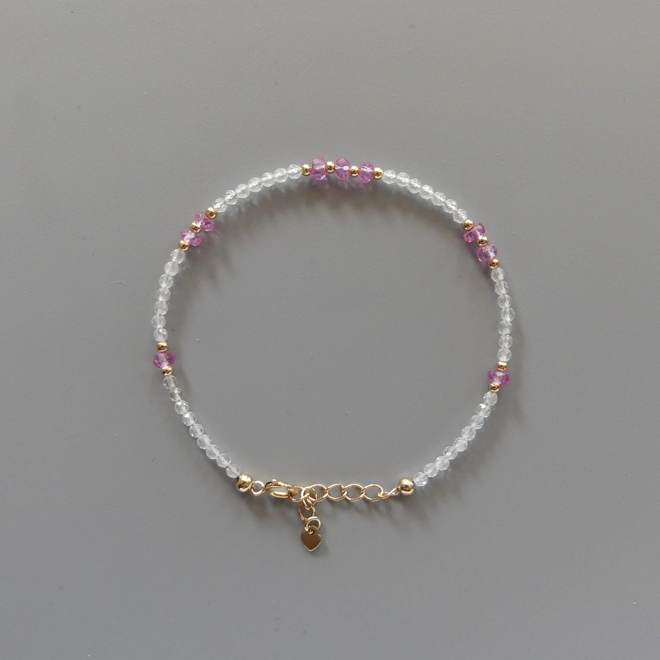 Dainty Topaz Bracelet Delicate Pink Topaz Gemstone Beaded Gold Filled Jewelry Minimalist Crystal November Birthstone Birthday Gift Mom Wife