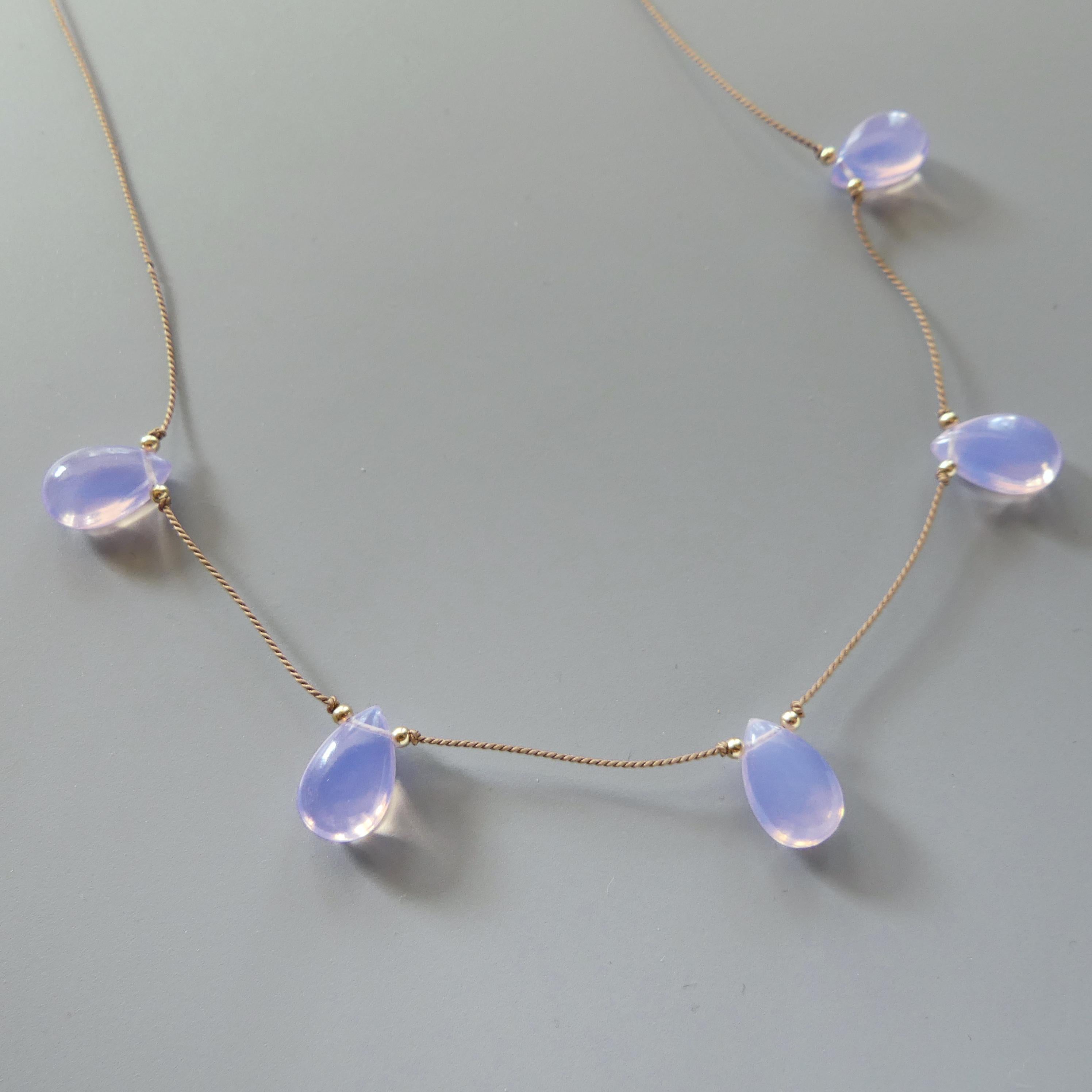 Dainty Lavender Quartz Silk Necklace Knotted Silk Beaded Choker Layering Necklace 17” Gift for Women Minimalist Jewelry Bridal Gift Idea Mom