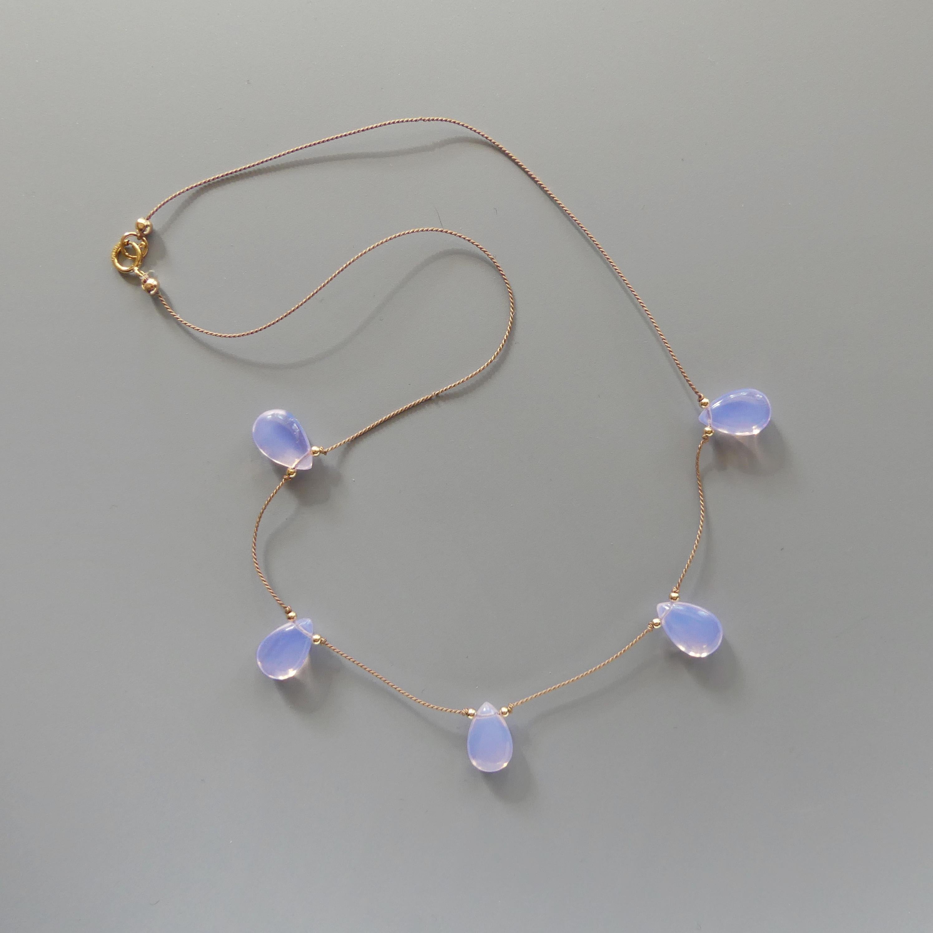 Dainty Lavender Quartz Silk Necklace Knotted Silk Beaded Choker Layering Necklace 17” Gift for Women Minimalist Jewelry Bridal Gift Idea Mom