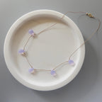 Dainty Lavender Quartz Silk Necklace Knotted Silk Beaded Choker Layering Necklace 17” Gift for Women Minimalist Jewelry Bridal Gift Idea Mom