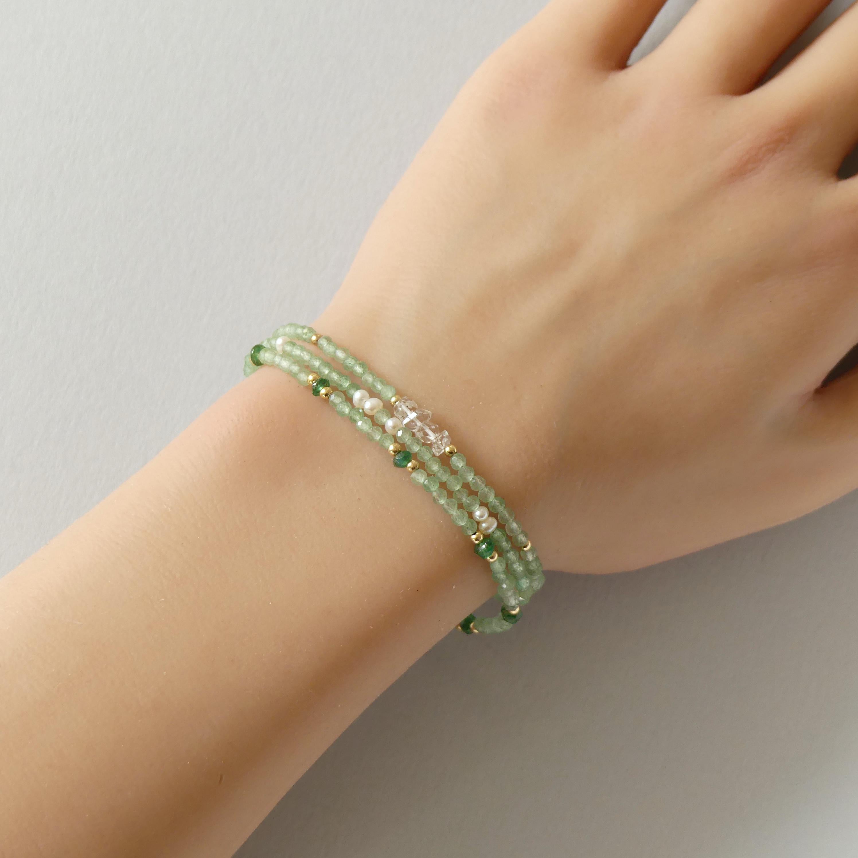 Tiny Green Aventurine Bracelet Herkimer Diamond Dainty Gemstone Beaded Bracelet Everyday Jewelry Minimalist Birthday Gift Bridesmaids wife