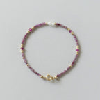 Tiny Ruby Bracelet Dainty Herkimer Diamond Gold Filled Bead Bracelet Silver Stacking Thin Birthstone Jewelry July Birthday Gift for Women