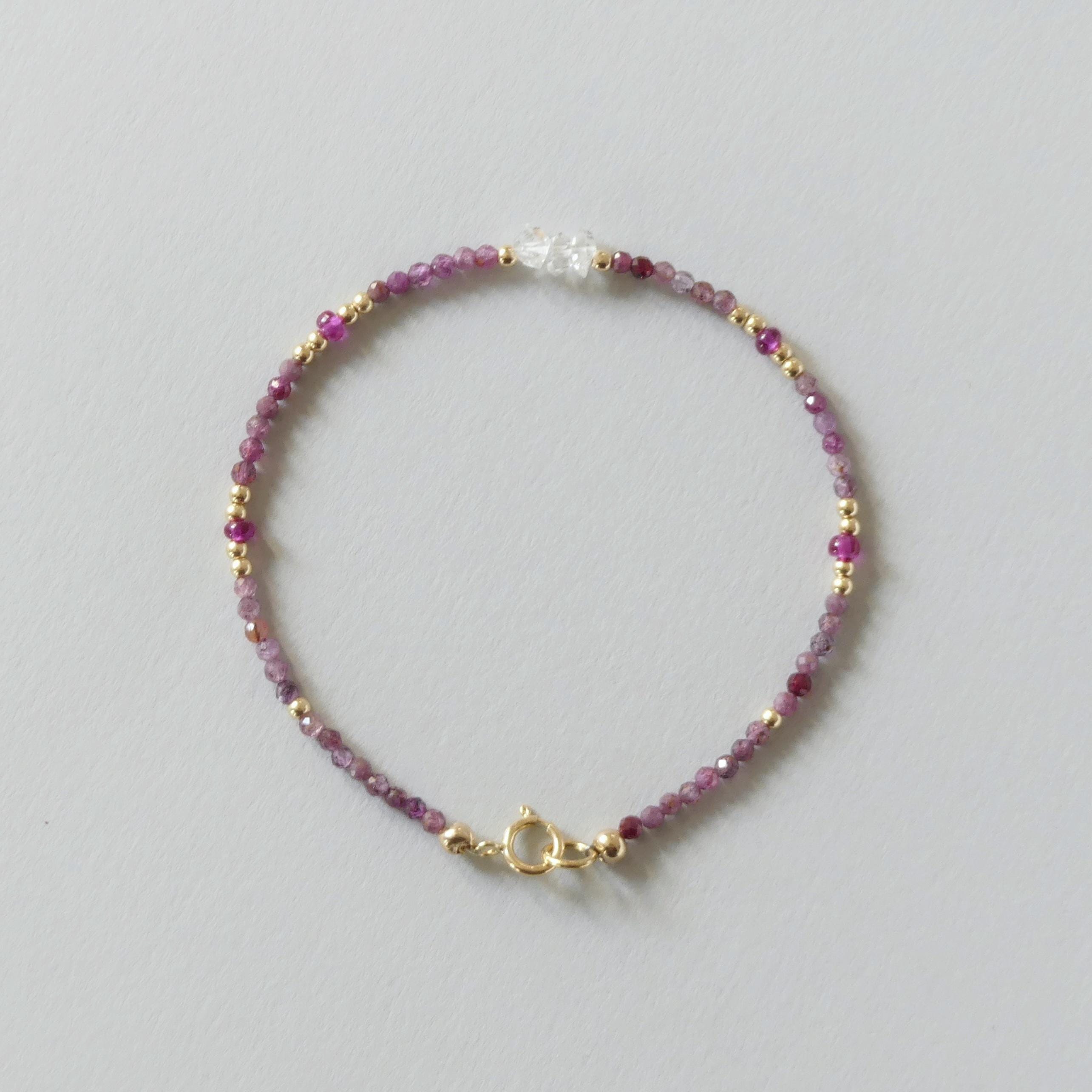 Tiny Ruby Bracelet Dainty Herkimer Diamond Gold Filled Bead Bracelet Silver Stacking Thin Birthstone Jewelry July Birthday Gift for Women