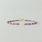 Tiny Ruby Bracelet Dainty Herkimer Diamond Gold Filled Bead Bracelet Silver Stacking Thin Birthstone Jewelry July Birthday Gift for Women