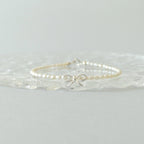 Natural Pearl Bracelet Dainty Silver Bow Charm Minimalist Jewelry Bridal Delicate Real Pearl June Birthstone Bridesmaid Gift Idea