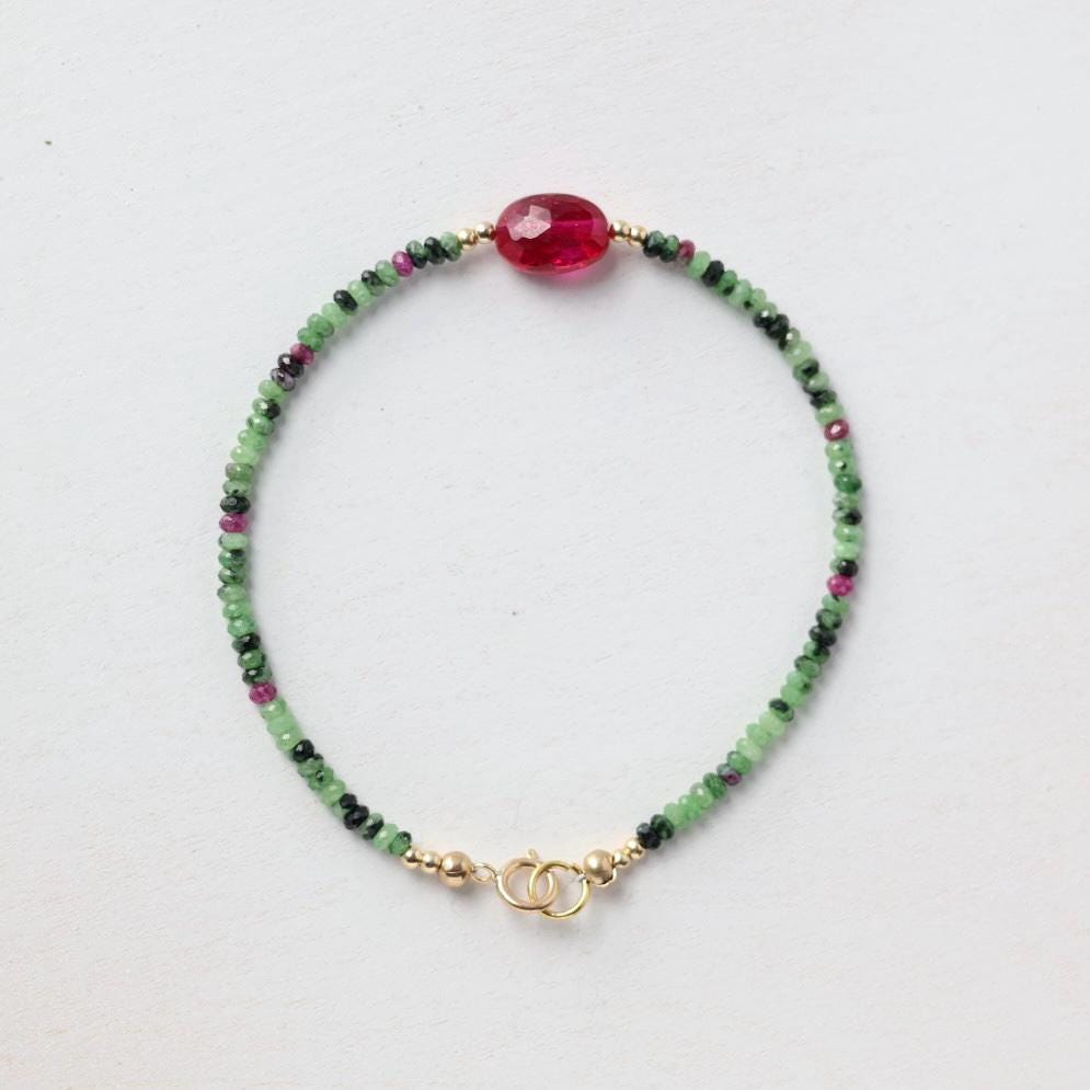 Ruby Zoisite Bracelet Dainty Ruby Beaded Bracelet Gold Filled Crystal Minimalist Jewelry Healing July Birthstone Birthday Gift for Women